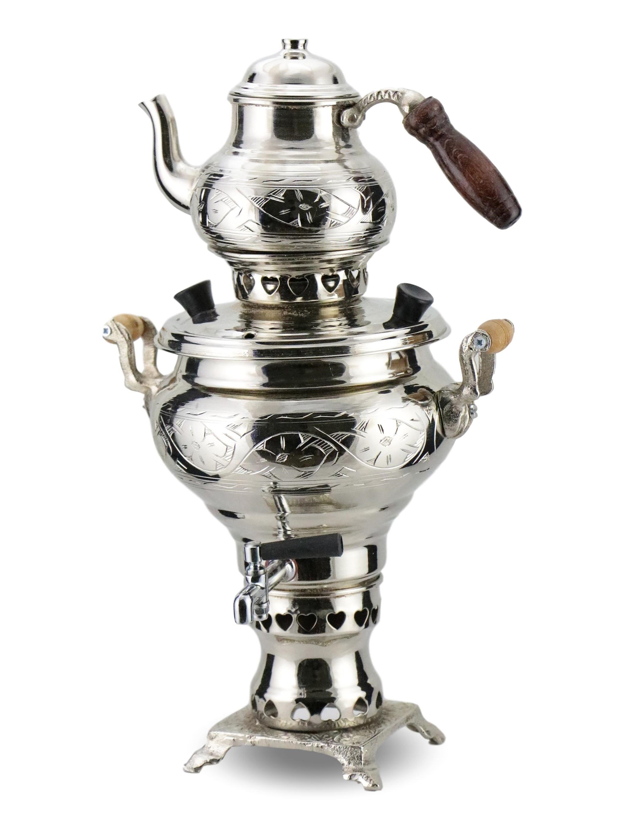 Keski İşlemeli Kömürlü Bakır Semaver 1,3 Lt 