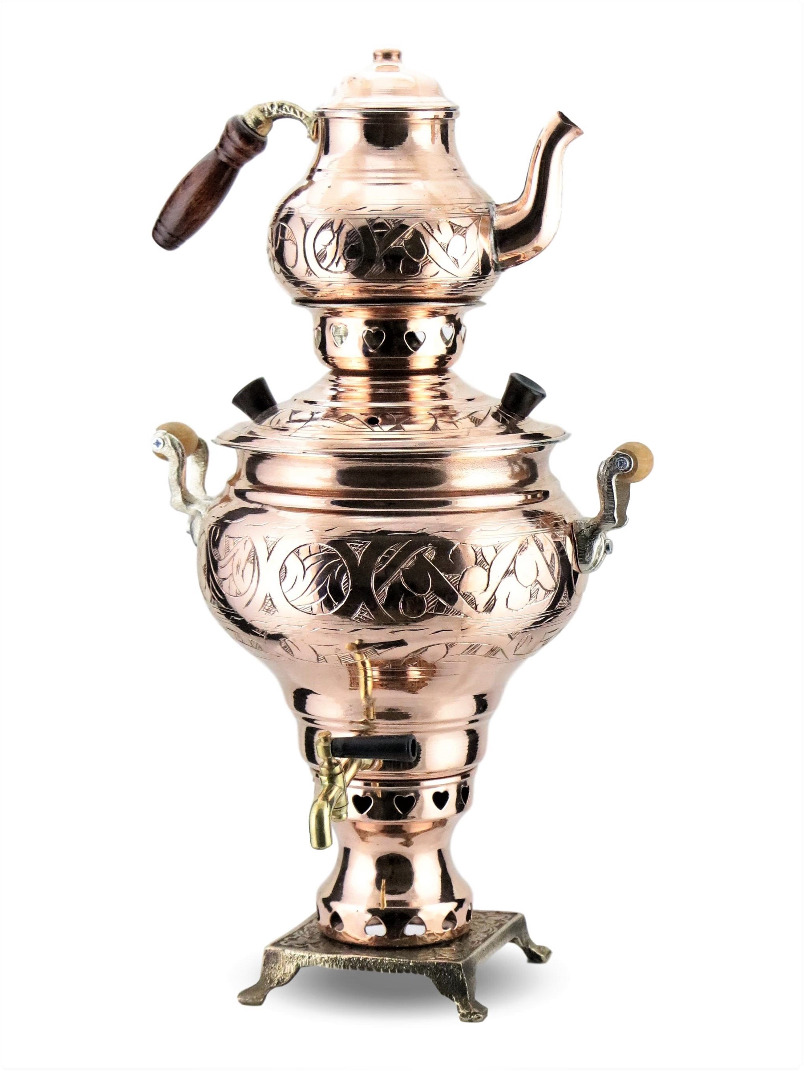 Bakır SemaverSonay BakırcılıkKeski İşlemeli Kömürlü Kırmızı Bakır Semaver 3 Lt 