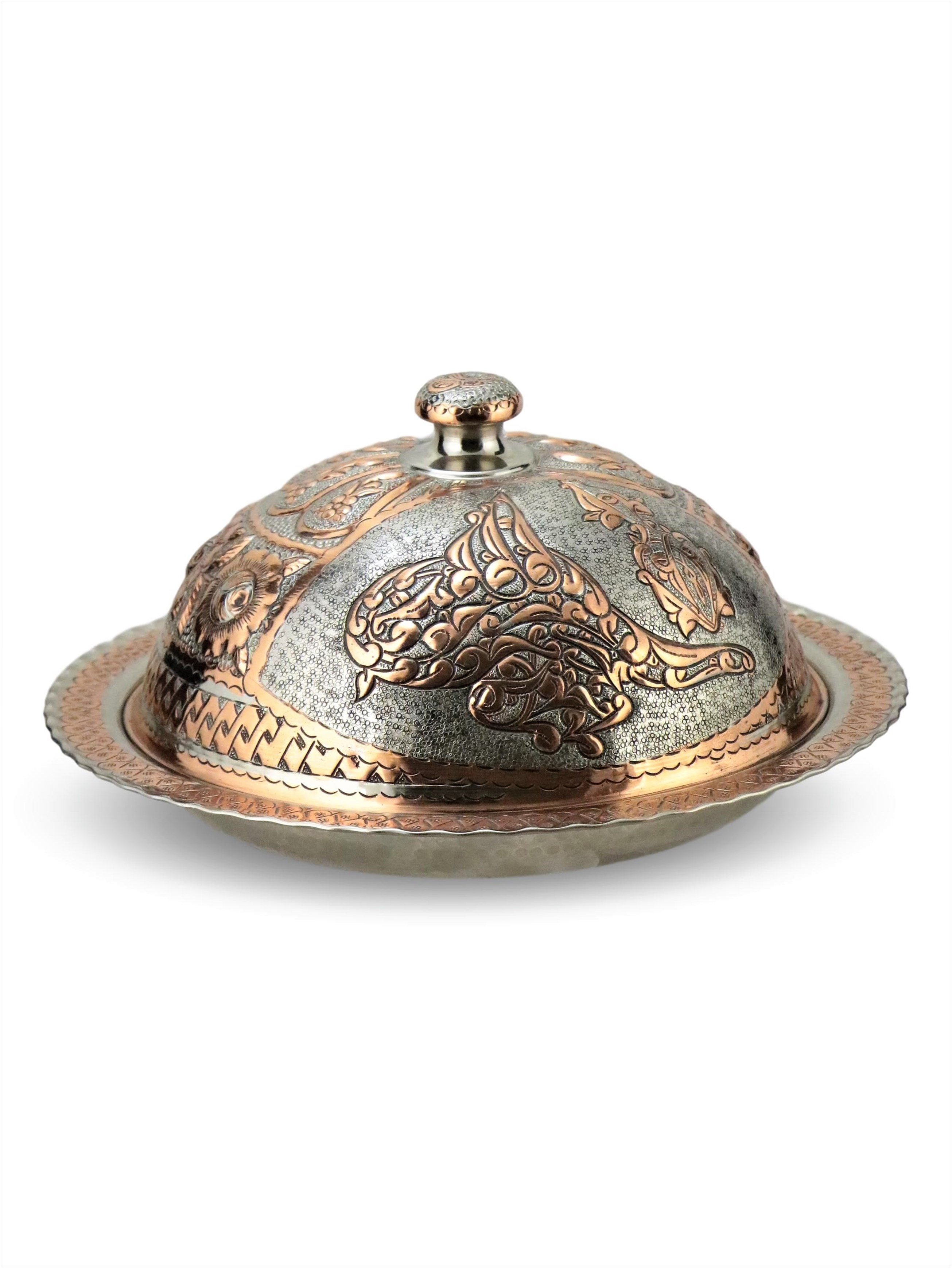 Bakır Baharatlık ve ŞekerlikSonay BakırcılıkMiray Lüx Tuğra İşlemeli Bakır Sahan 35 cm