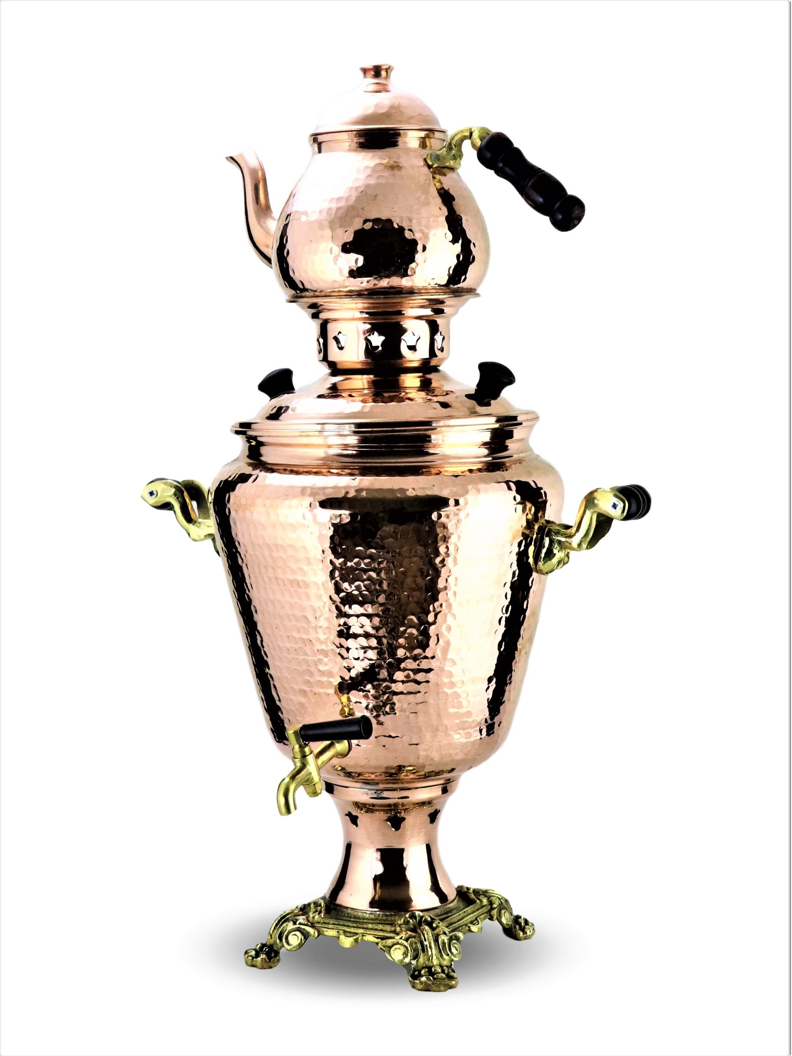 Bakır SemaverSonay BakırcılıkYeni Model Dövme Kalın Kömürlü Bakır Semaver 4 Lt 