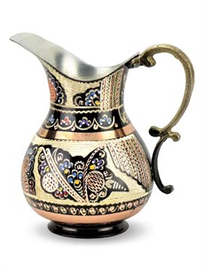 Gül Çiçek Küçük İşlemeli Bakır Sürahi