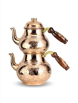1 mm Kalın Middle  İşlemeli Bakır Çaydanlık
