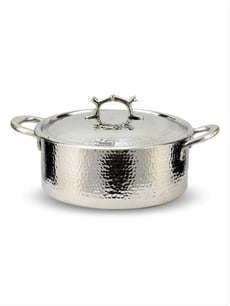 SONAYCOPPER 1.2mm Nickel Plated  Thick Hammered Copper Soup Pot Stew Pan Casserole, 19 cm