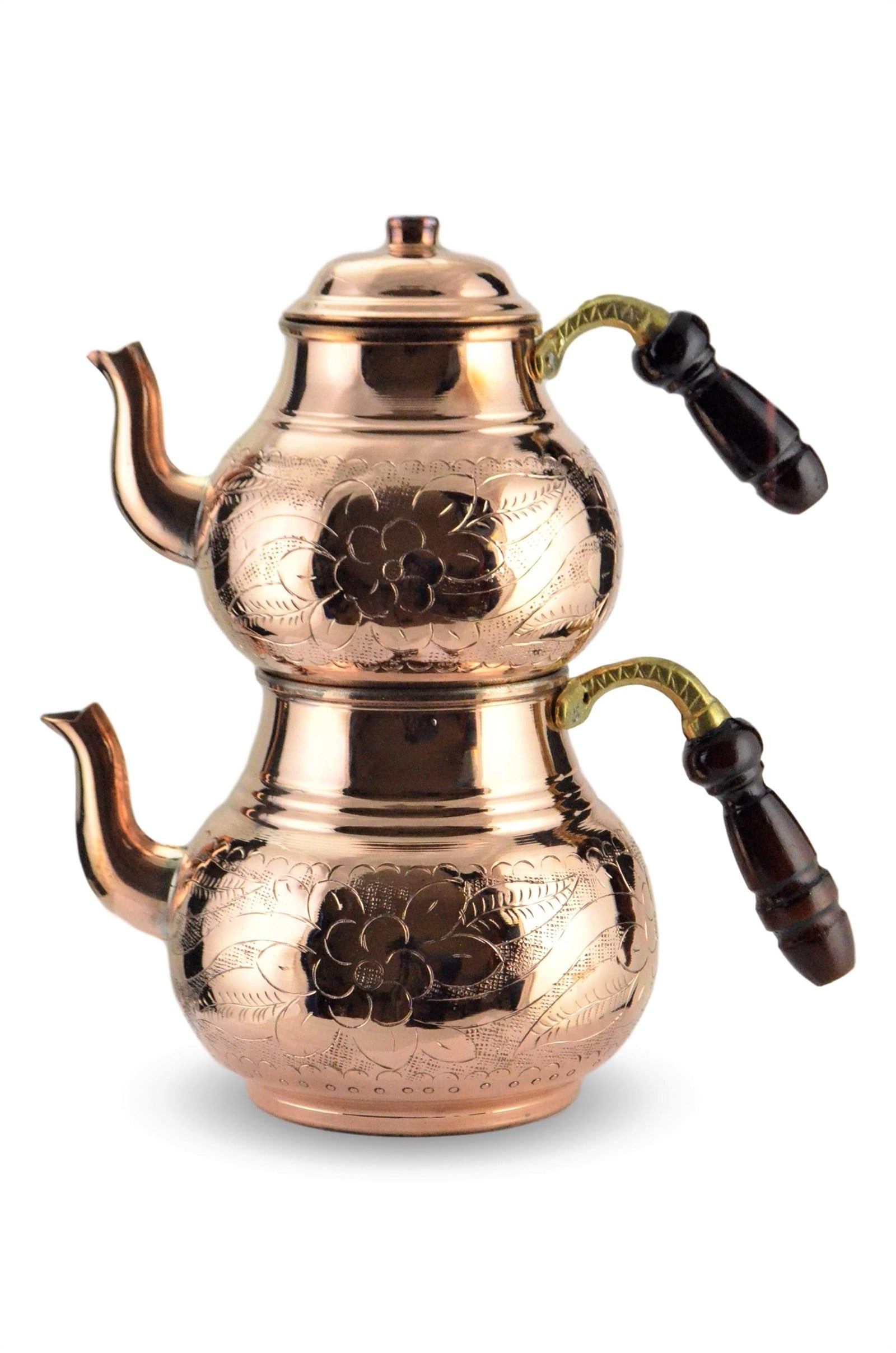 Bakır ÇaydanlıkSonay Bakırcılık1 mm İşleme Kalın Kırmızı Bakır Aile Boyu İşlemeli Bakır Çaydanlık 