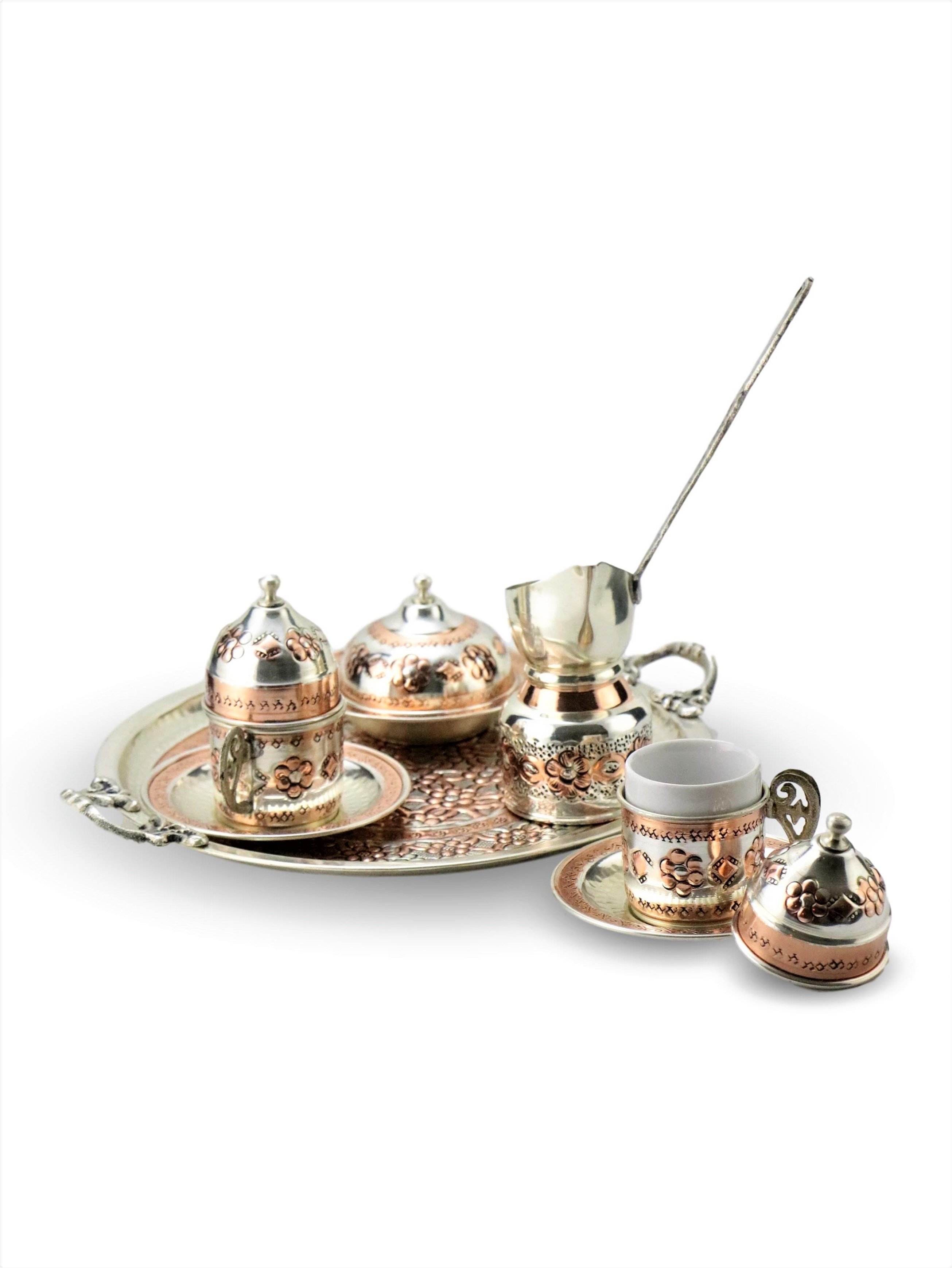 Bakır Çay ve Kahve TakımlarıSonay Bakırcılık2 Kişilik Miray İşlemeli Bakır Kahve Takımı