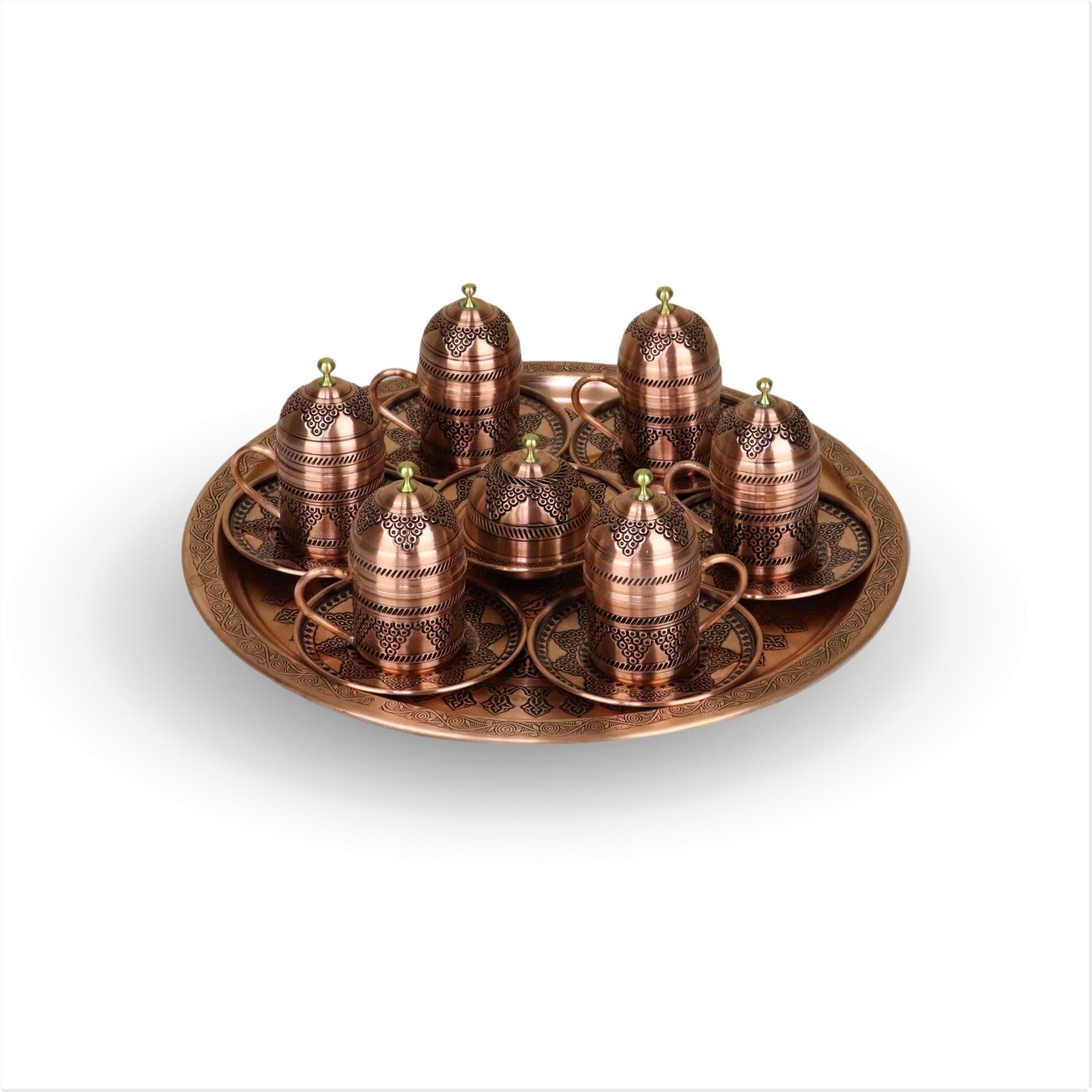 Bakır Kahve TakımlarıSonay Bakırcılık6 Fincanlı Üzüm İşleme Bakır Kahve Takımı 