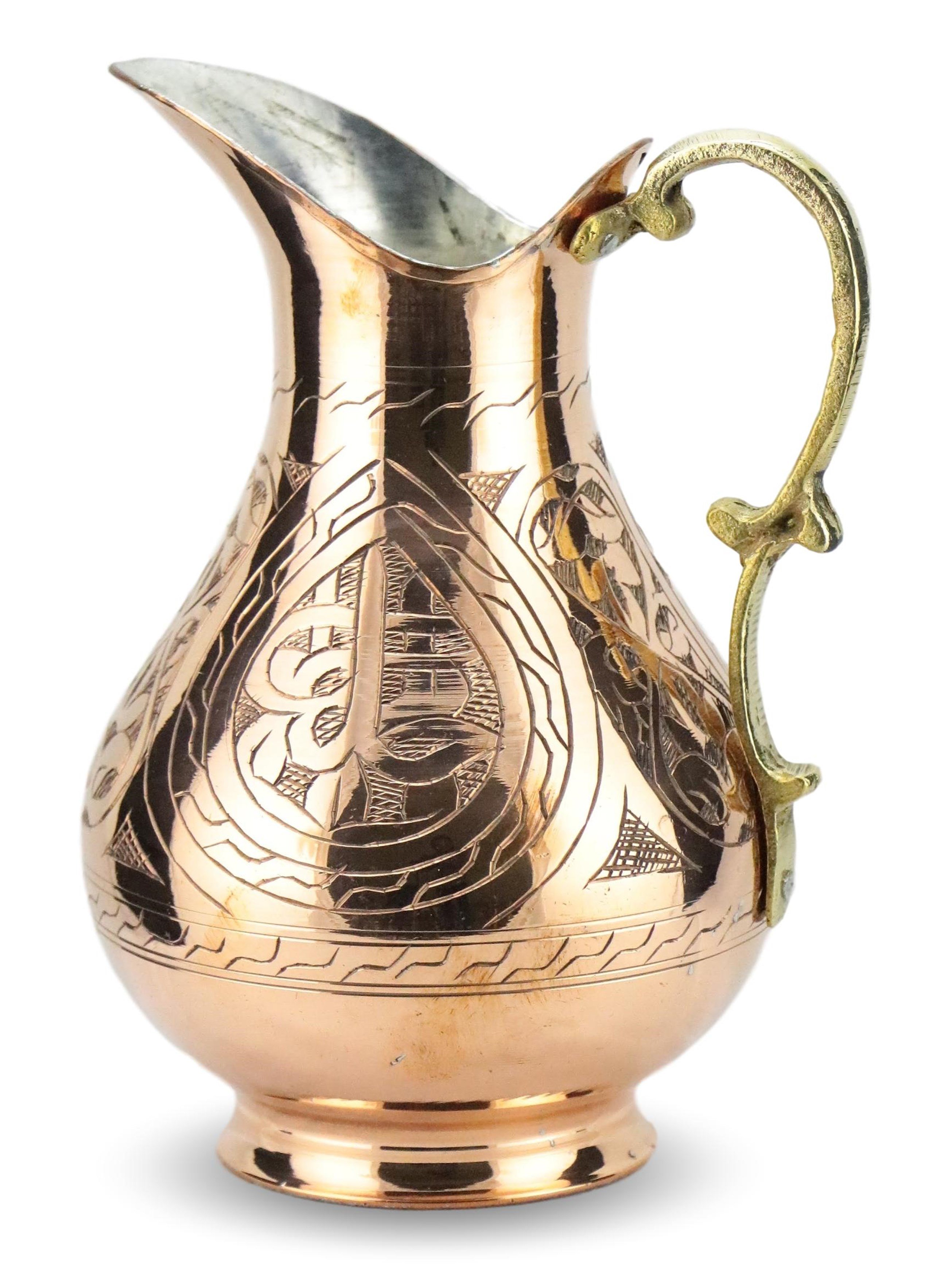 SONAYCOPPER Engraved Copper jug, Pure Copper, Forged Copper Jug, Carved Copper Cocktail Service, Copper Water Jug 2 lt