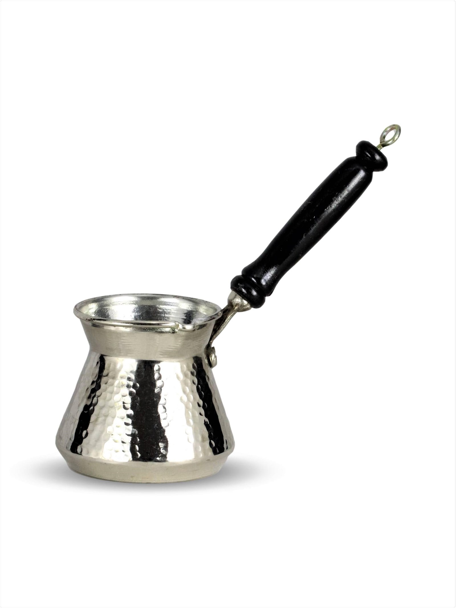 Bakır Cezve Sonay BakırcılıkAhşap Sap Nikel Kaplama Kalın Dövme Topak Bakır Cezve 225 ml