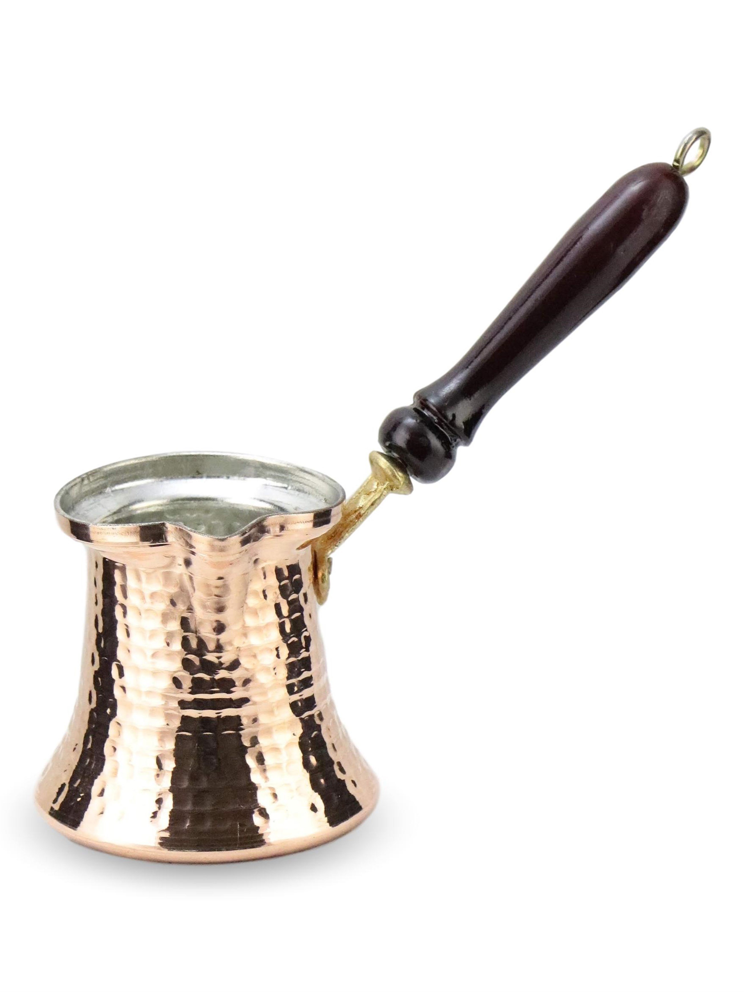 Ahşap Saplı Kalın Bakır Cezve 5 Fincanlık