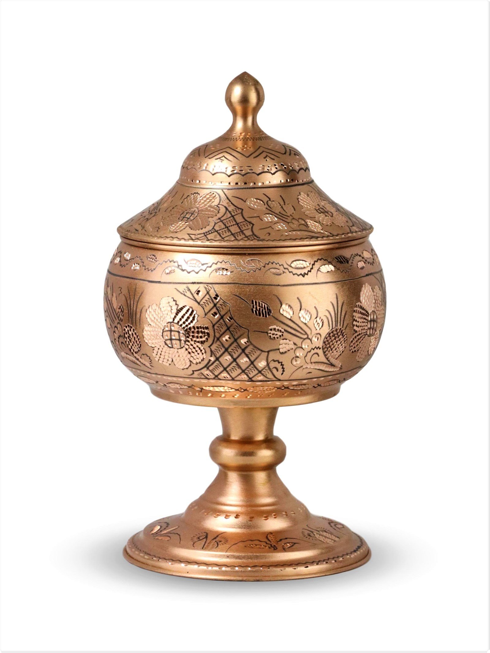 Copper Spice ContainerSonay BakırcılıkGül Çiçek Eskitme Ayaklı Büyük Bakır Şekerlik 