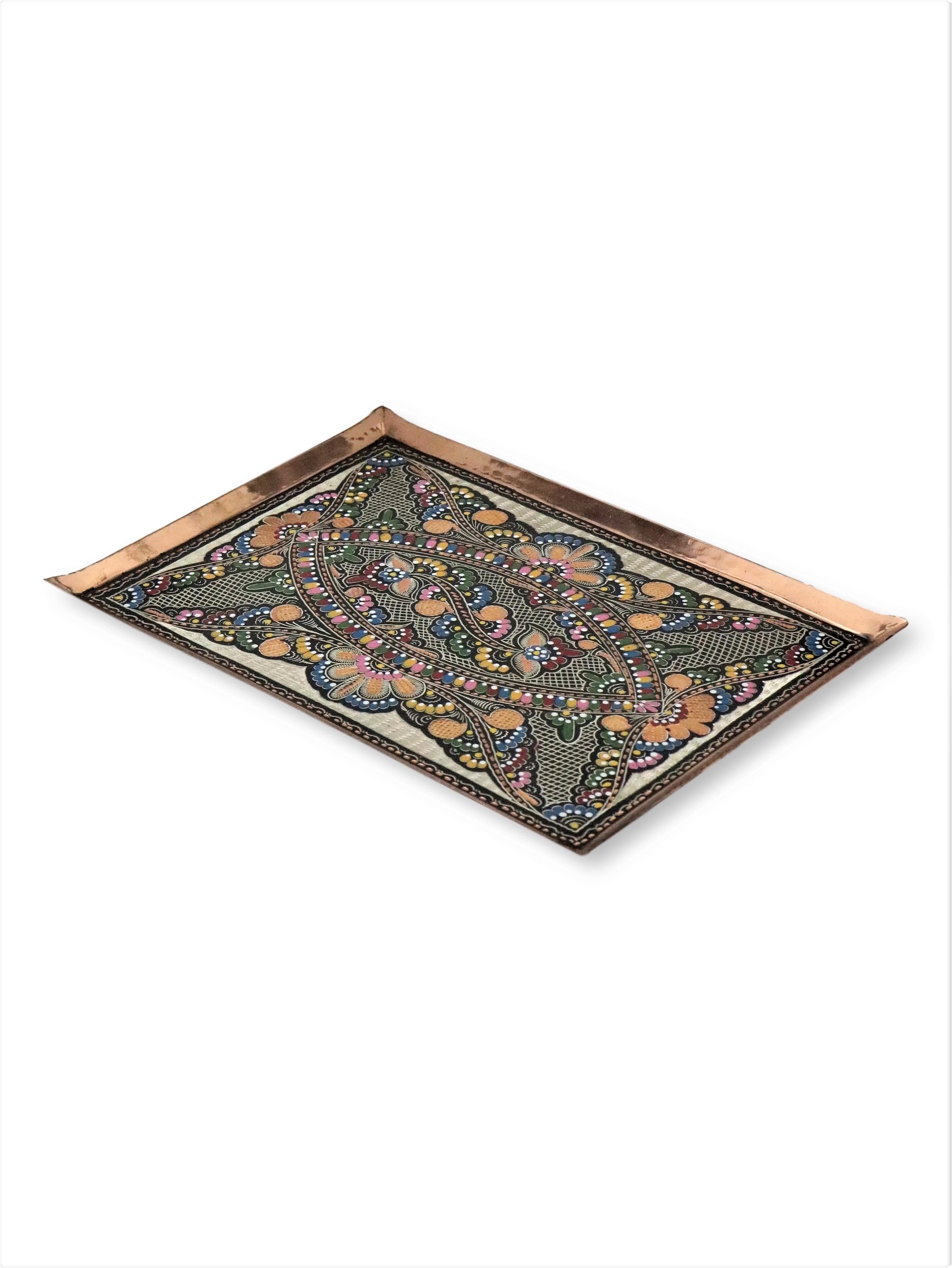 Bakır TepsiSonay BakırcılıkGül Çiçek Kare Köşeli Bakır Tepsi