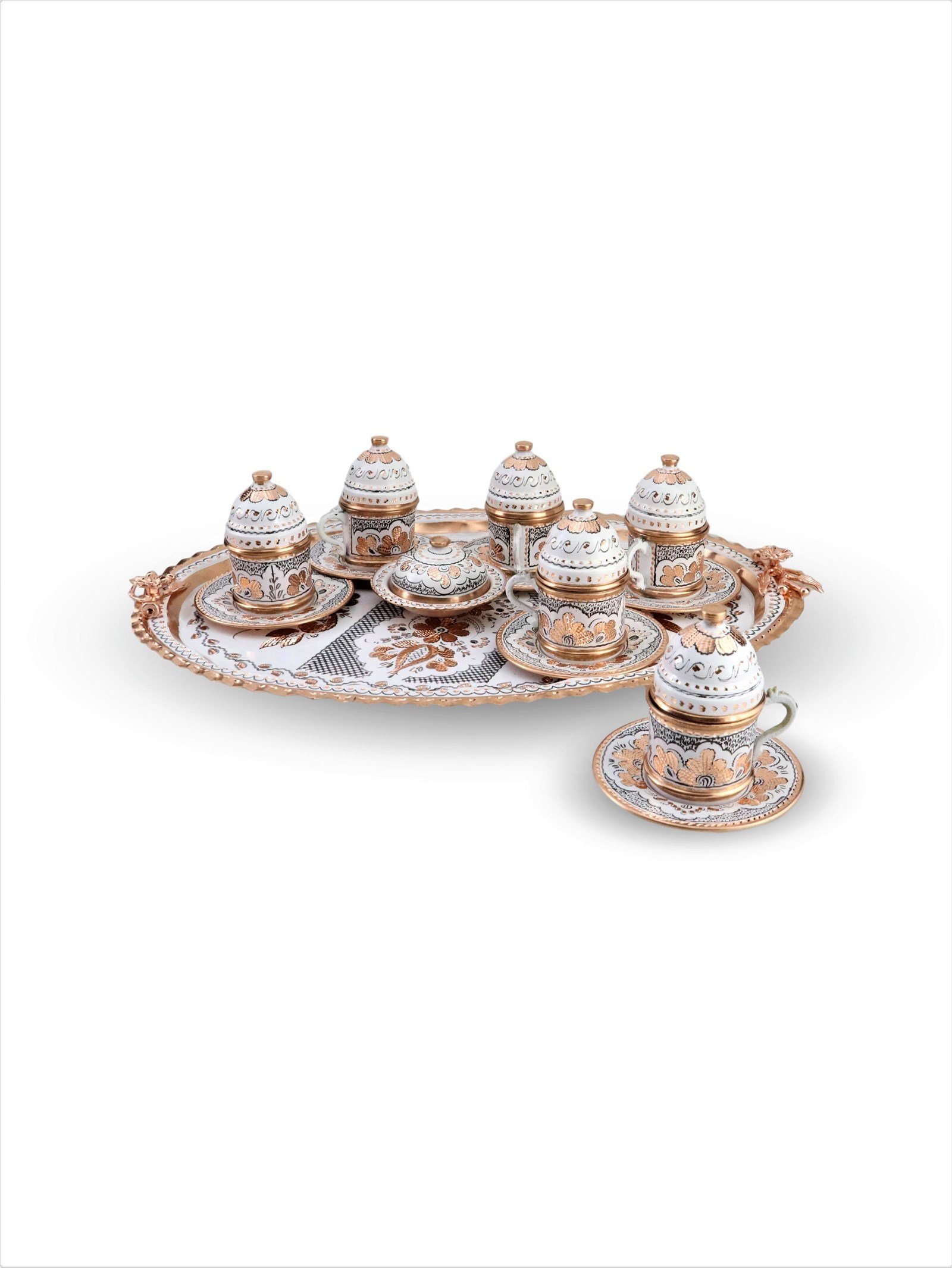 Bakır Kahve TakımlarıSonay BakırcılıkGül Çiçek Royal Bakır Kahve Takımı