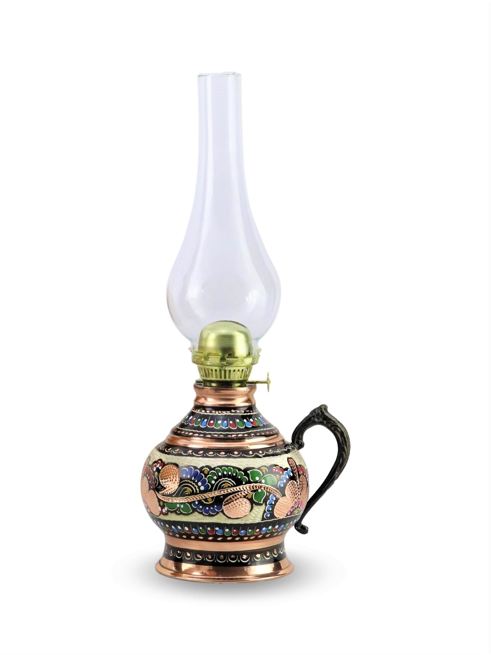 Copper Kerosene LampSonay BakırcılıkGül Çiçek Tombik İşlemeli Bakır Gaz Lambası