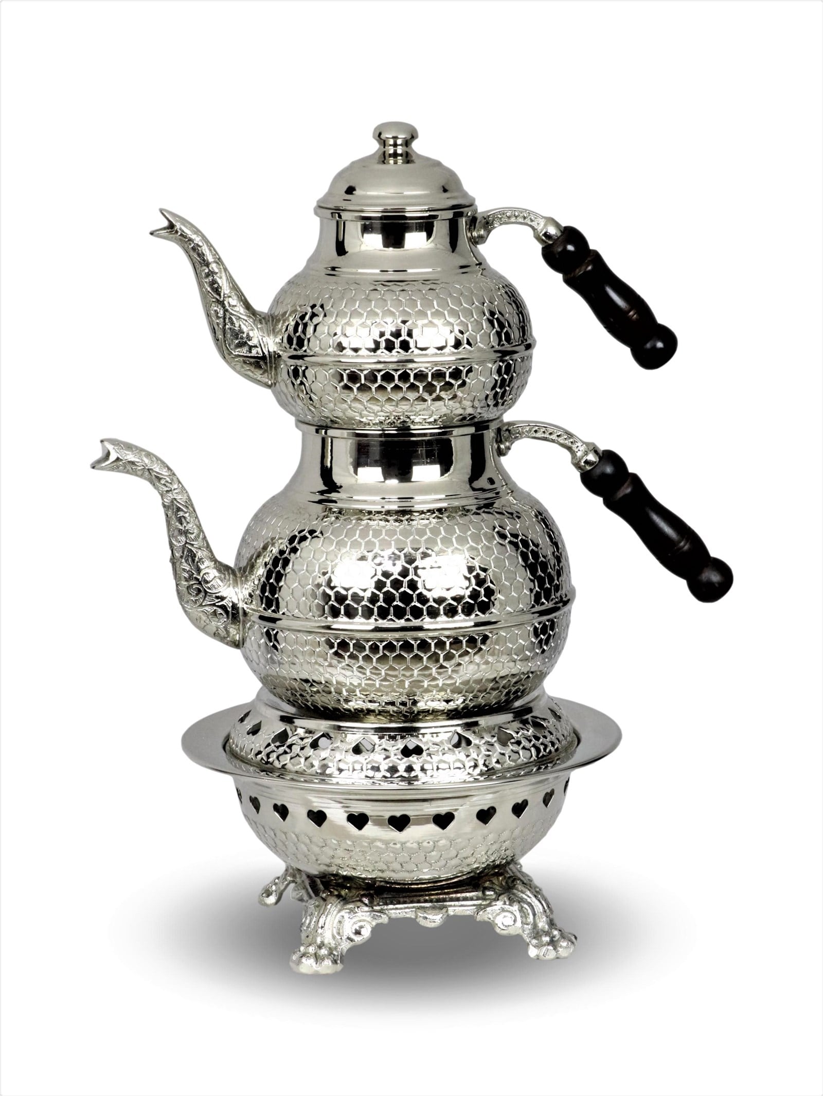 Bakır ÇaydanlıkSonay BakırcılıkIsıtıcılı 1,2 mm Kalın Nikel Kaplama Petek İşlemeli Bakır Çaydanlık