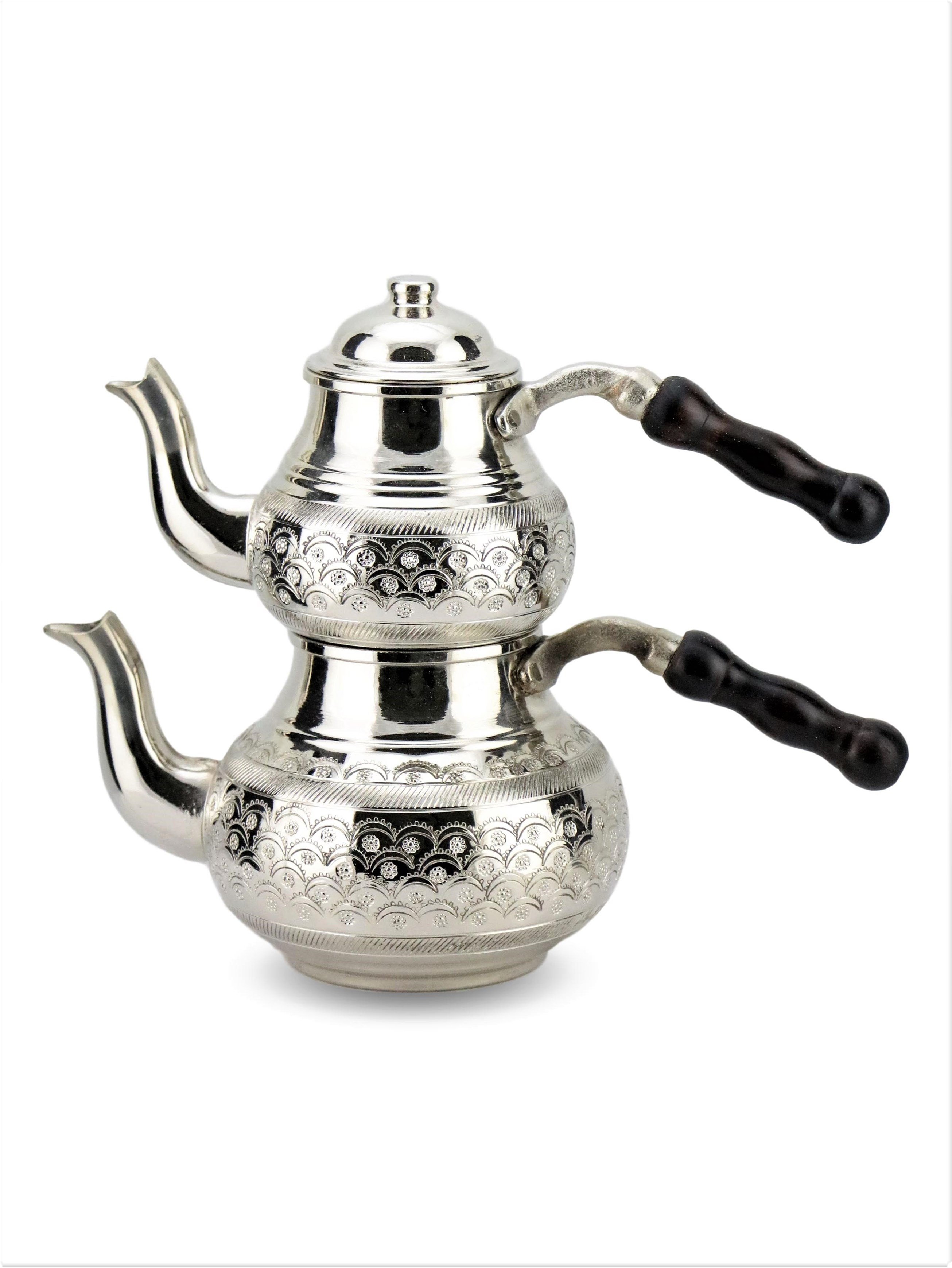 Kalın Keski Çiçek İşleme Küçük Topak Bakır Çaydanlık