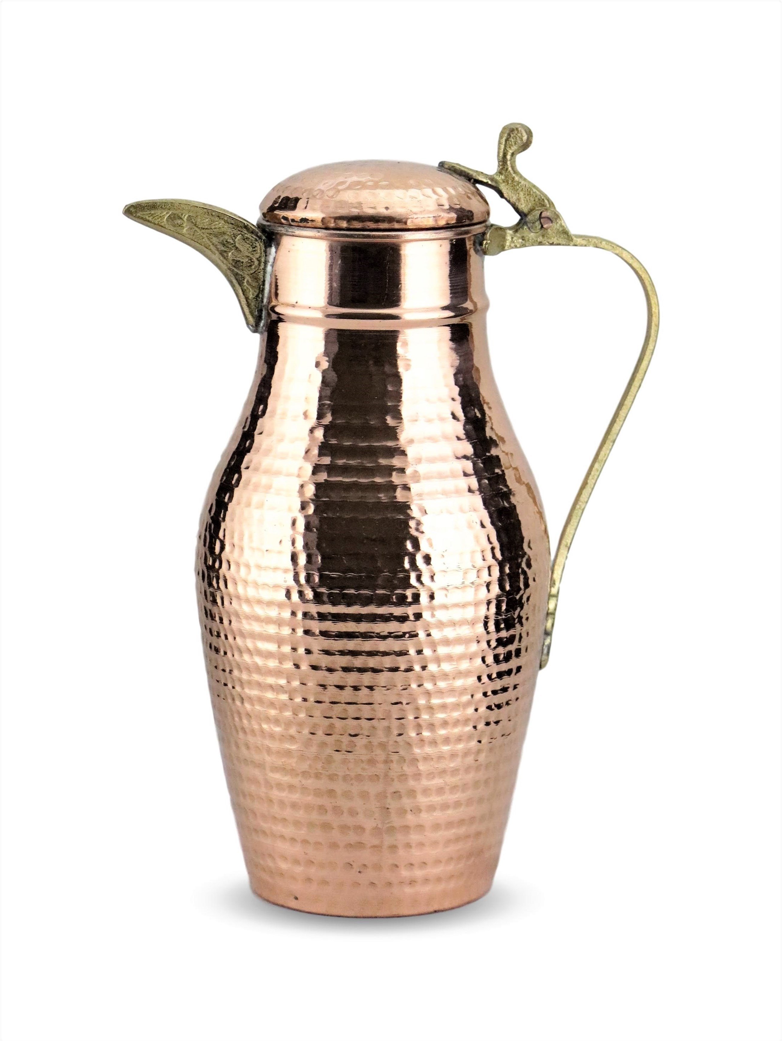 Kapaklı Dövme Debbe Küçük Kırmızı Bakır Sürahi