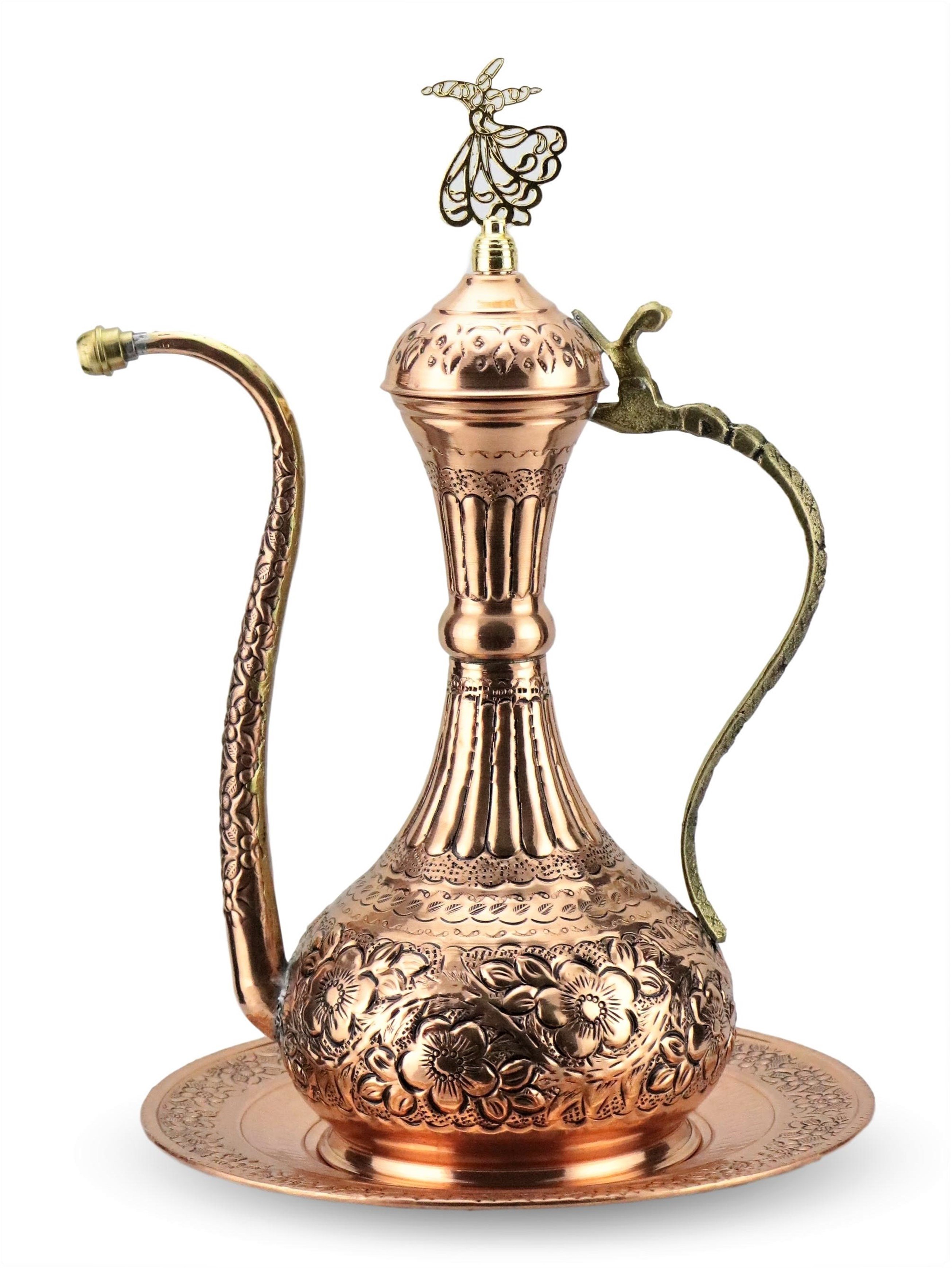 Lüx Hürrem Kırmızı İşlemeli Bakır İbrik