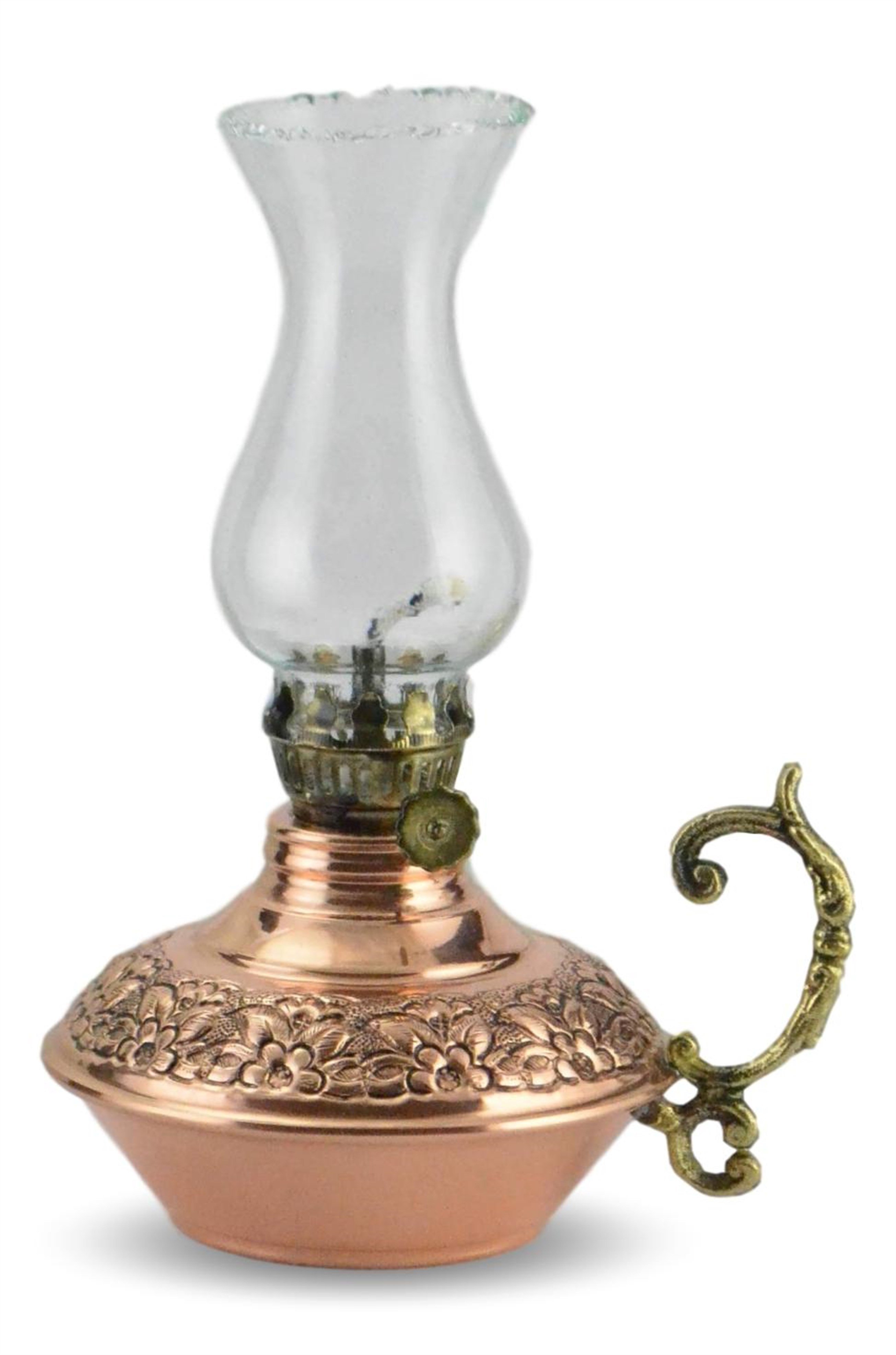 Miray İşlemeli Eskitmeli Küçük Bakır Gaz Lambası