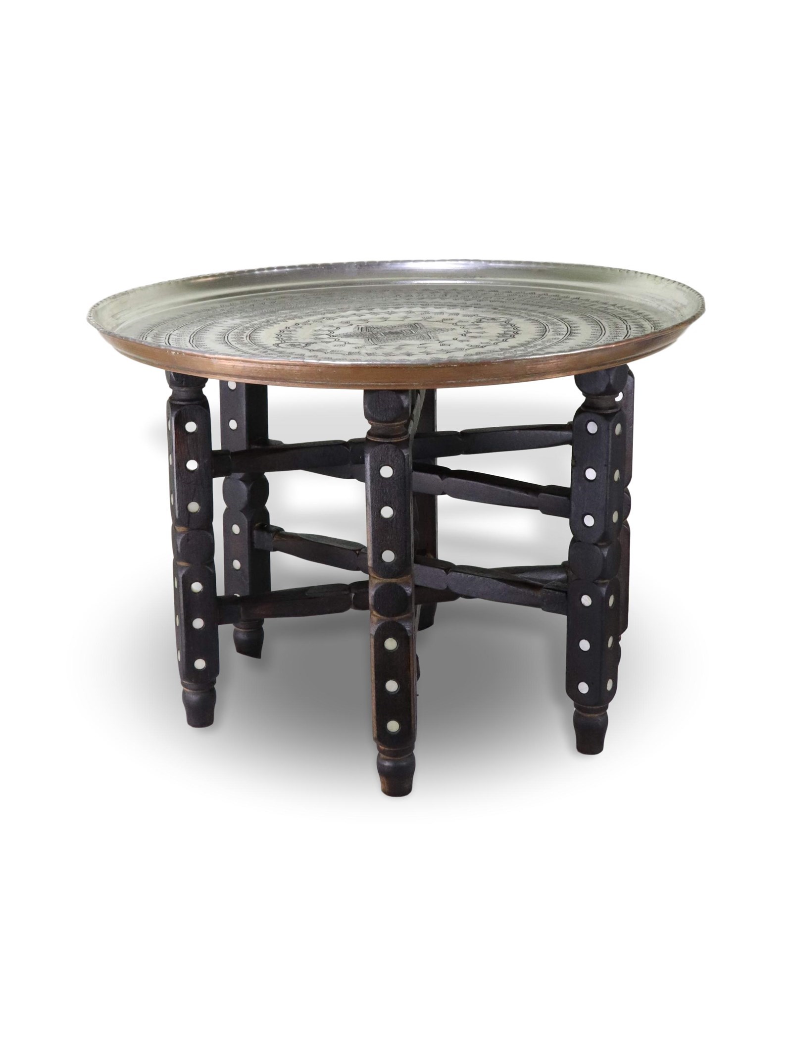 Sedef İşleme Ayaklı İşlemeli Bakır Sini 100 cm