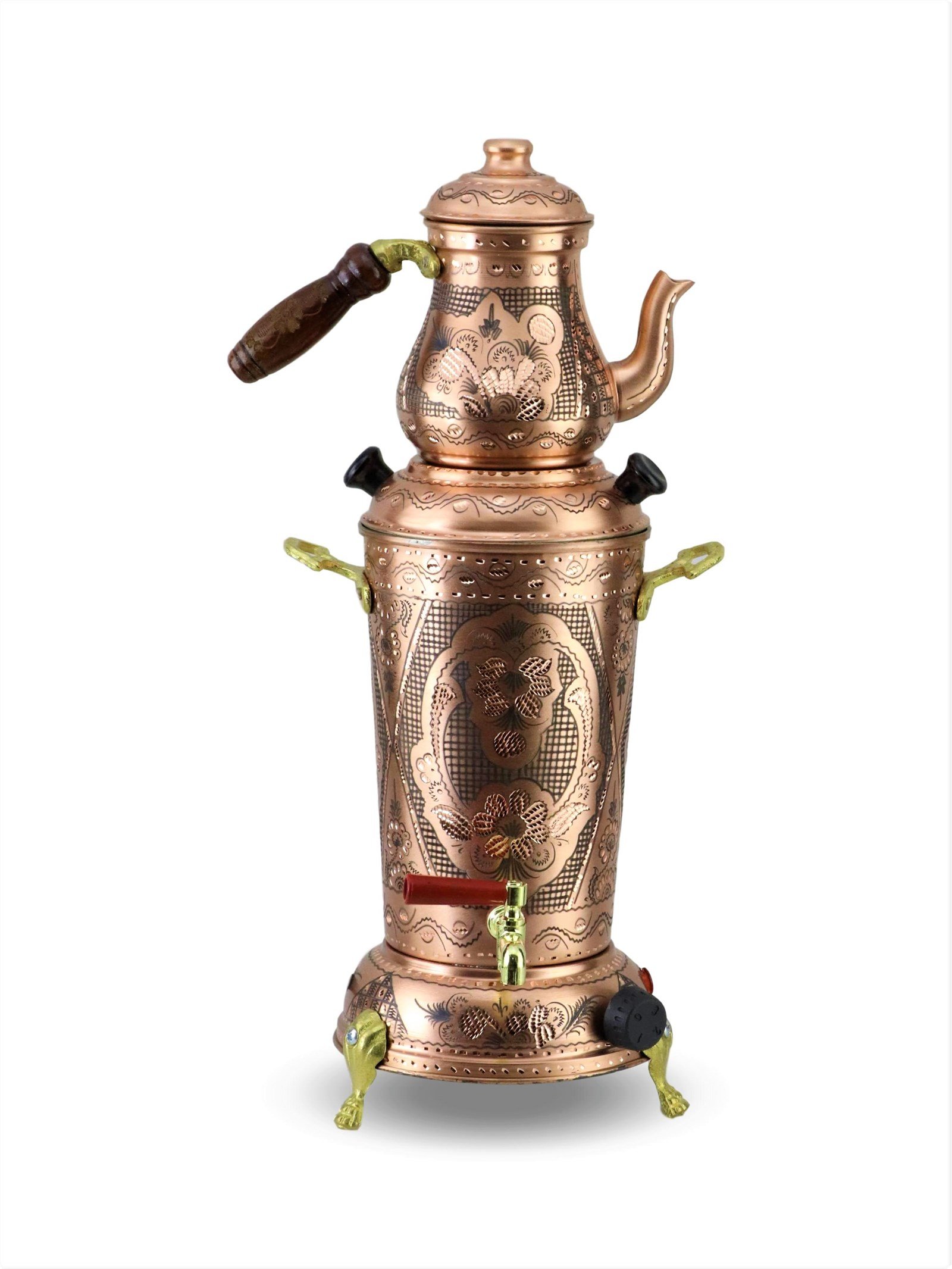 Bakır SemaverSonay BakırcılıkSONAYCOPPER Rose Flower Old Look, Tiny Handmade Thermostat 2 lt Capacity Copper Samovar