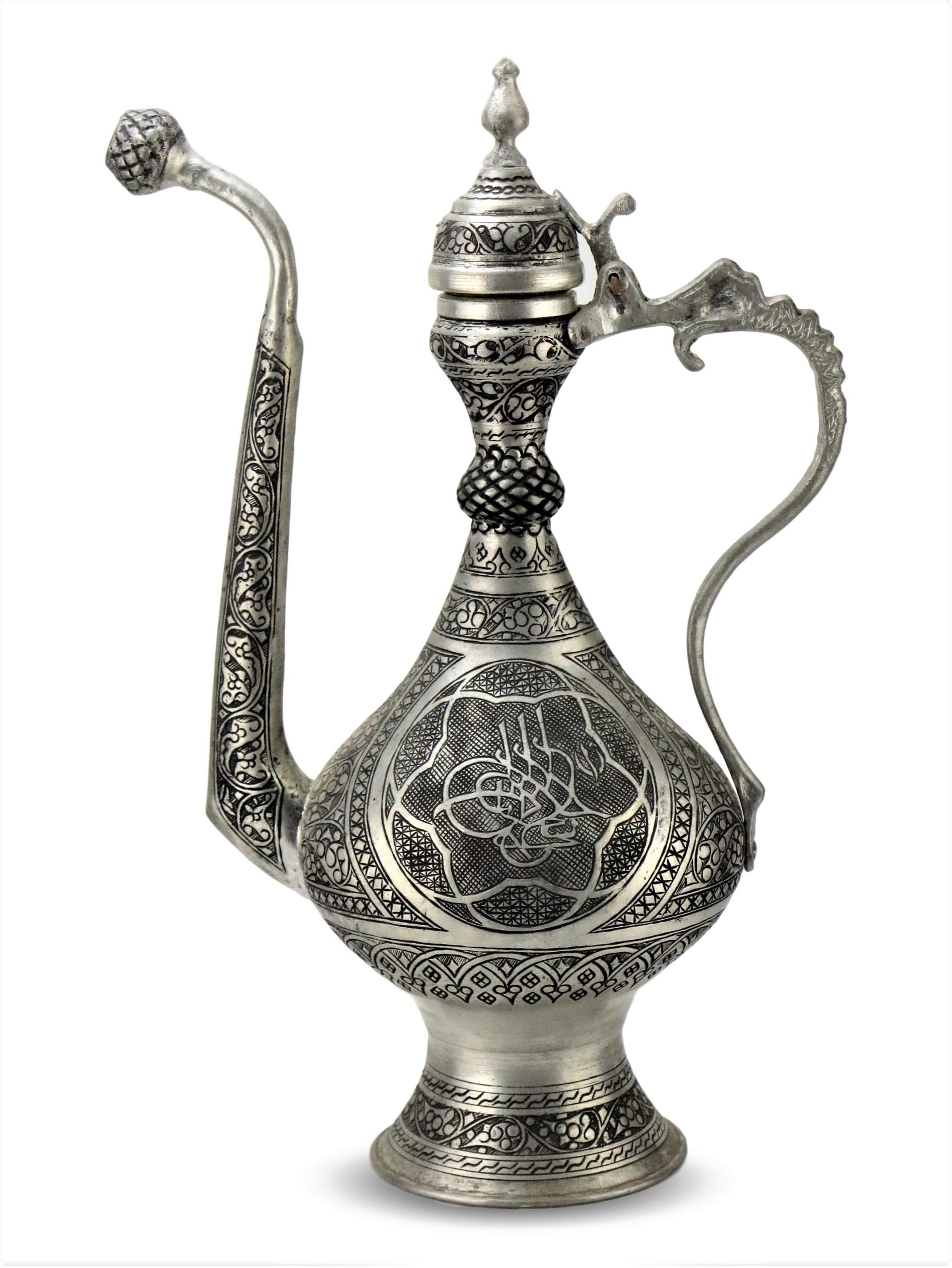 Sultan Keski Osmanlı İşlemeli Antep Bakır ibrik 40 cm