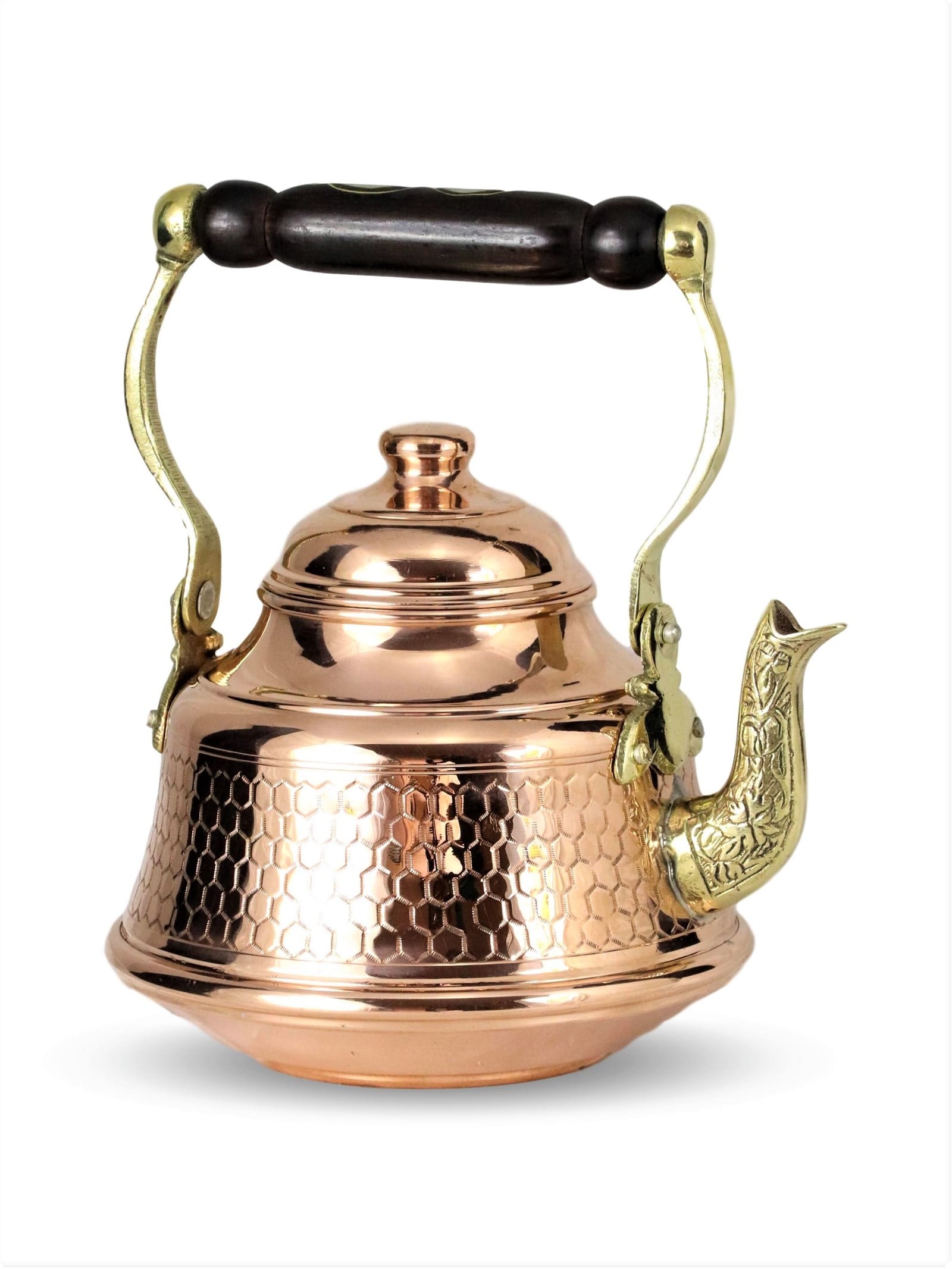 Copper TeapotSonay BakırcılıkZımbalı Orta Petekli İşlemeli Ihlamur Demliği 1 mm Kalınlık