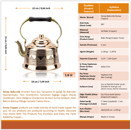 DEMMEX Heavy Gauge 1mm Thick Hammered Copper Tea Pot Kettle Stovetop Teapot  (Antiqued Copper)