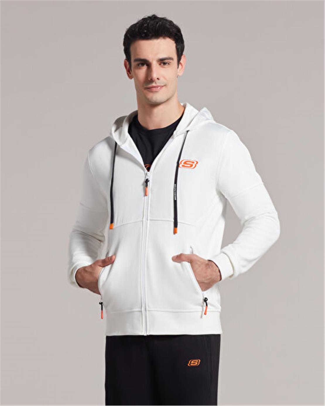 SKECHERS M LW Fleece Pop Up Detailed Full Zip Hoodie Sweatshirt