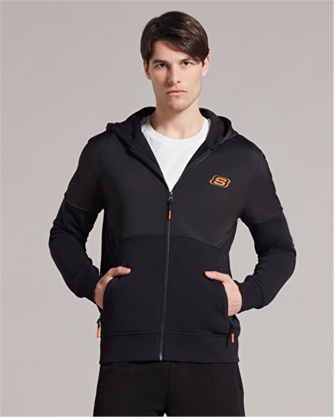 SKECHERS M LW Fleece Pop Up Detailed Full Zip Hoodie Sweatshirt