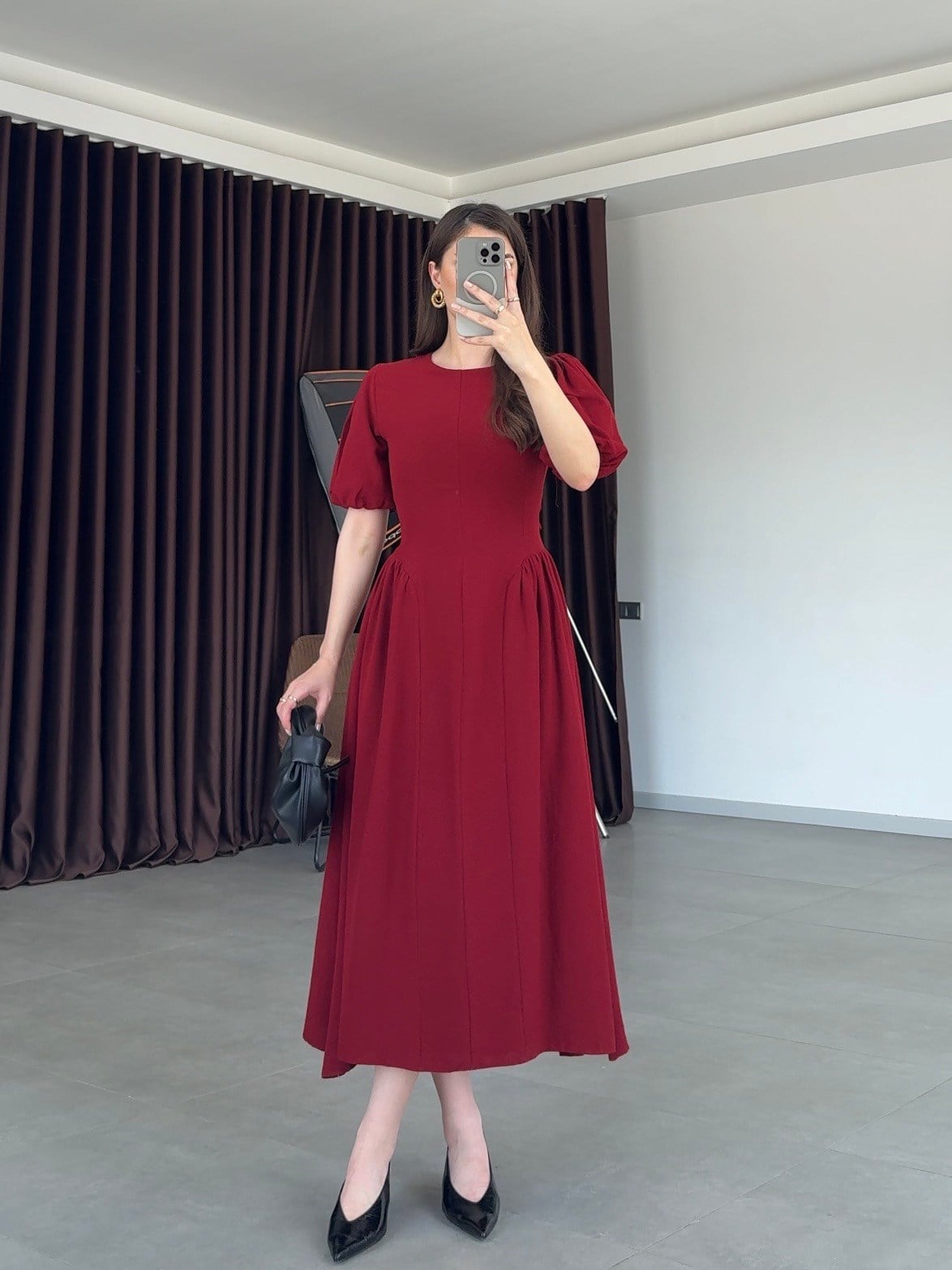 BELLE ARKADAN BAĞLAMALI ELBİSE- Bordo
