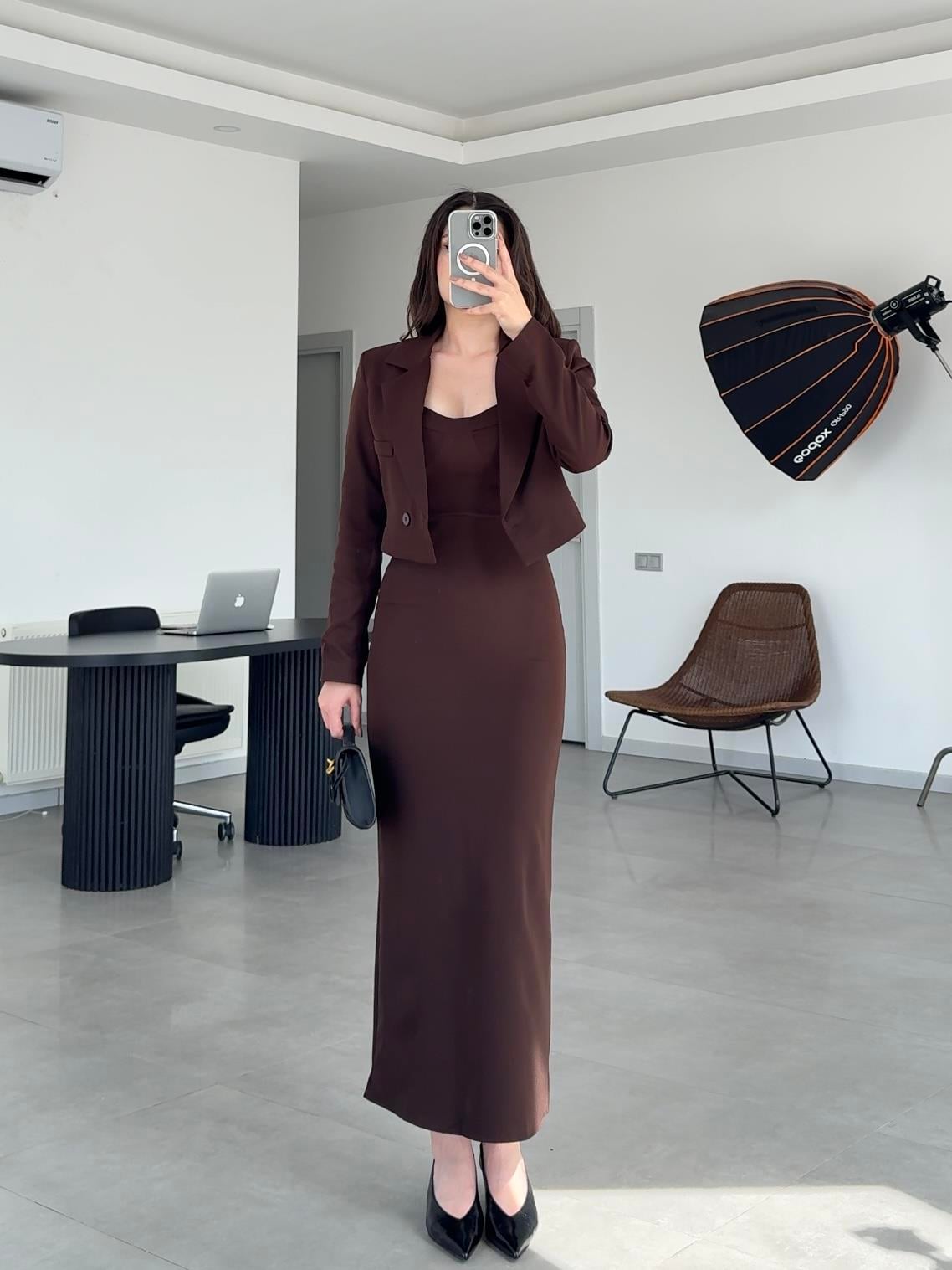 KAHVERENGİ CEKET ELBİSE TAKIM
