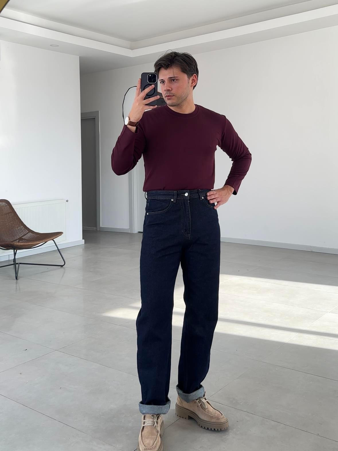 BORDO RELAXED FİT BASIC TRİKO