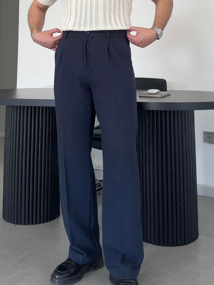 LACİVERT KETEN KARIŞIMLI BAGGY PANTOLON