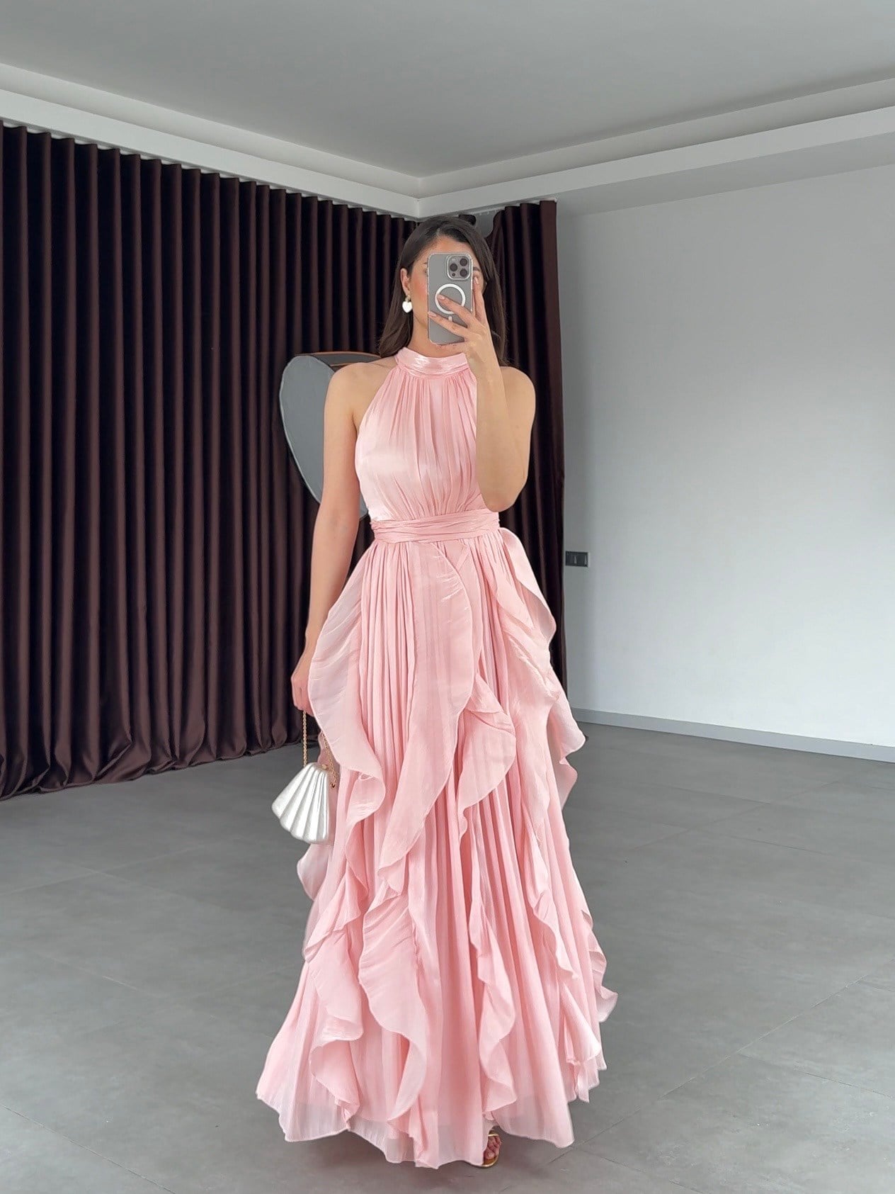 Anewsta Volanlı Elbise- Pembe
