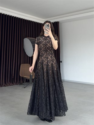 Elcisa Dantel Detaylı Maxi Elbise