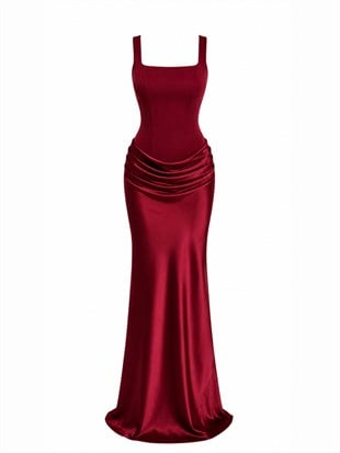 Sofia Üstü Korseli Eteği Drape Detaylı Elbise- Bordo