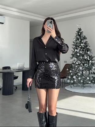 Siyah Basic Saten Gömlek