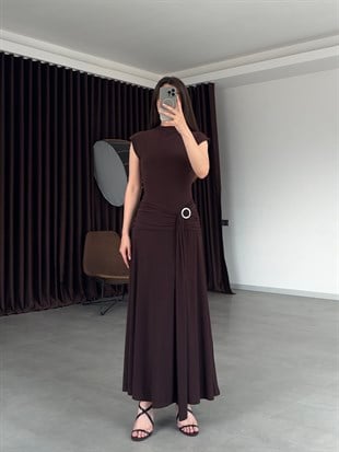Sandy Toka Detaylı Elbise- Kahve