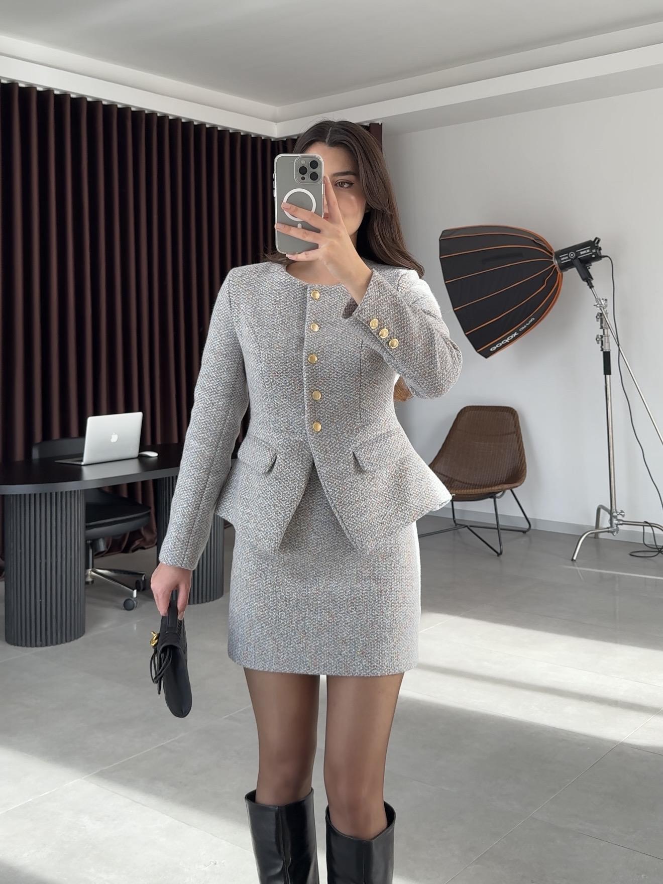 Gri Tüvit Ceket/Şort Etek Takım