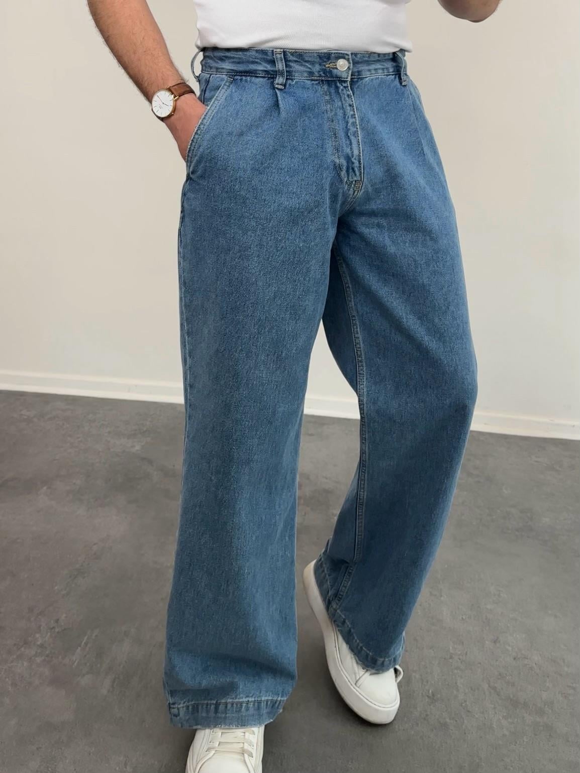 MAVİ PİLELİ BALLOON FİT JEANS