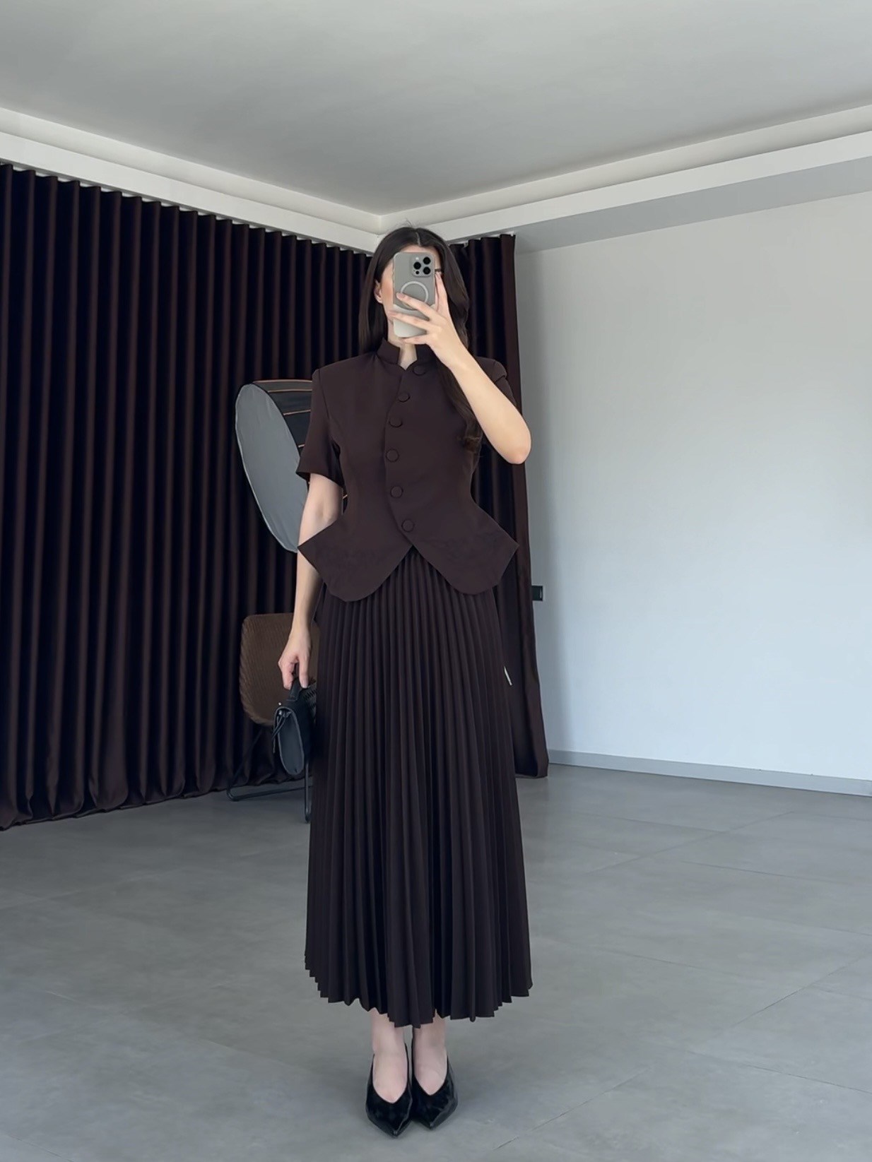 Kahve Nakış Detaylı Takım
