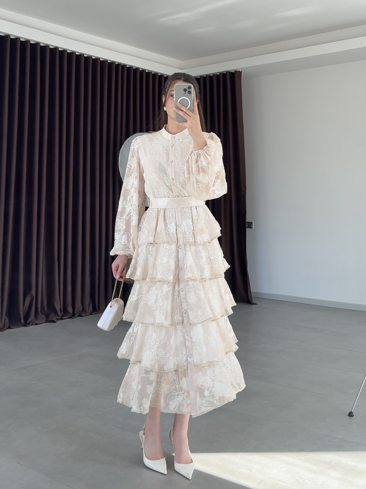 Kat Kat Volanlı Elbise- Bej