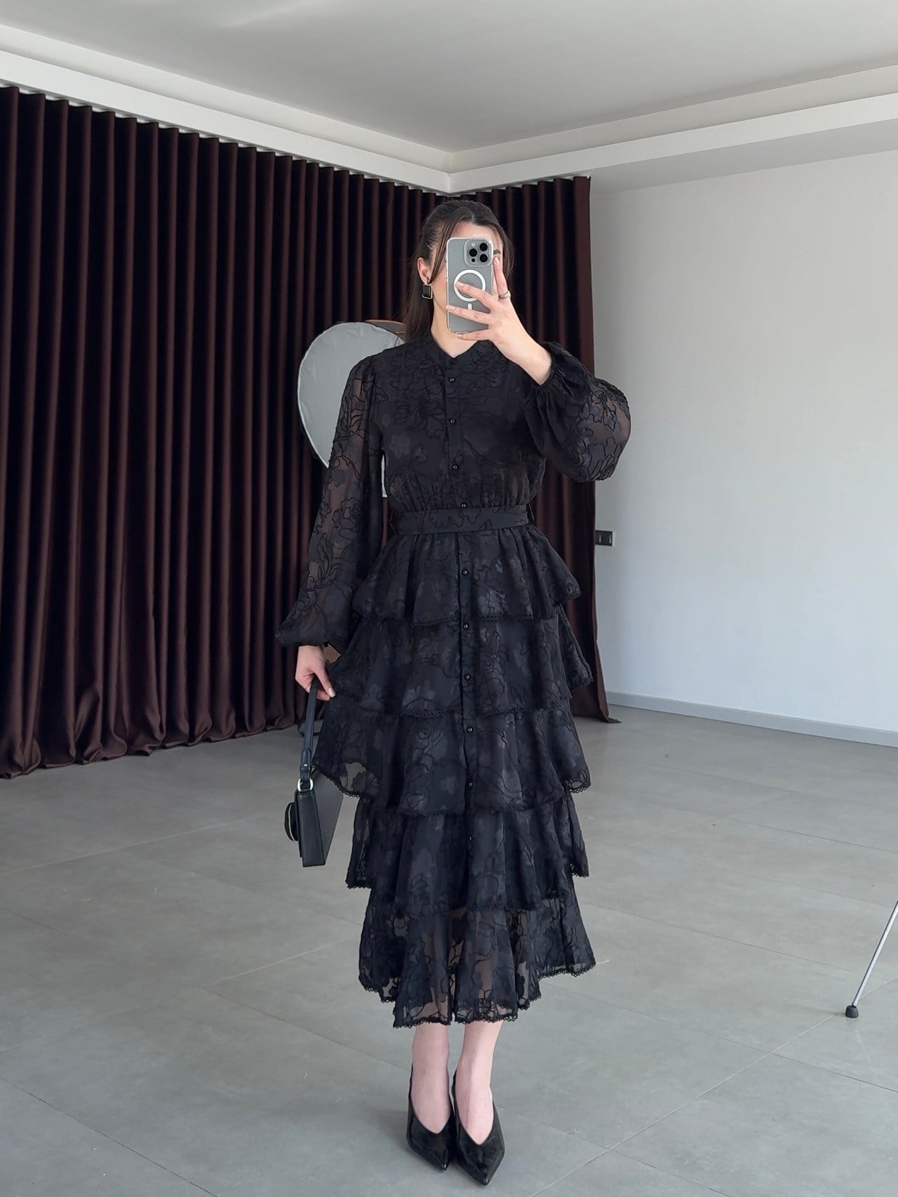 Kat Kat Volanlı Elbise- Siyah