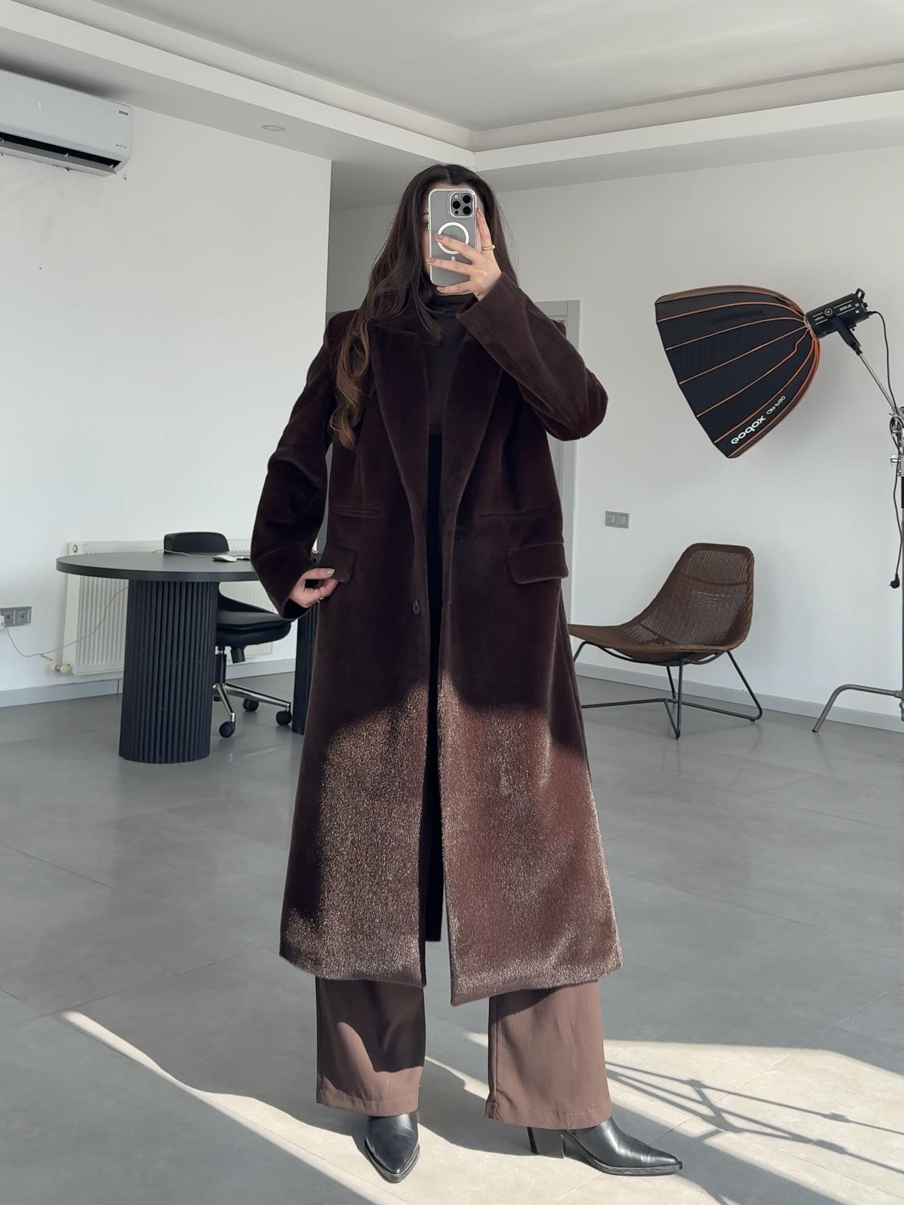 PREMIUM KAŞMİR DOKULU KABAN- Kahve