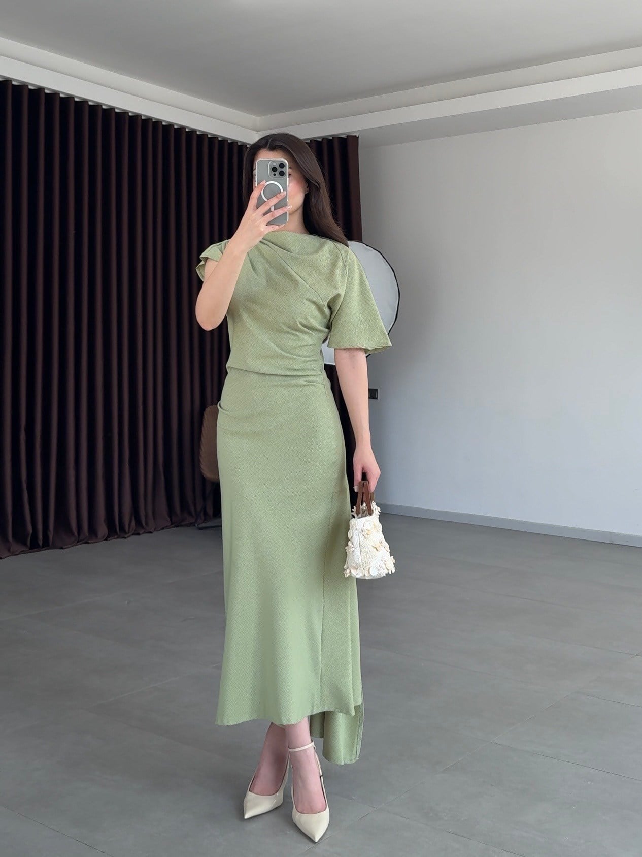 Luna Drapeli Mint Yeşili Elbise