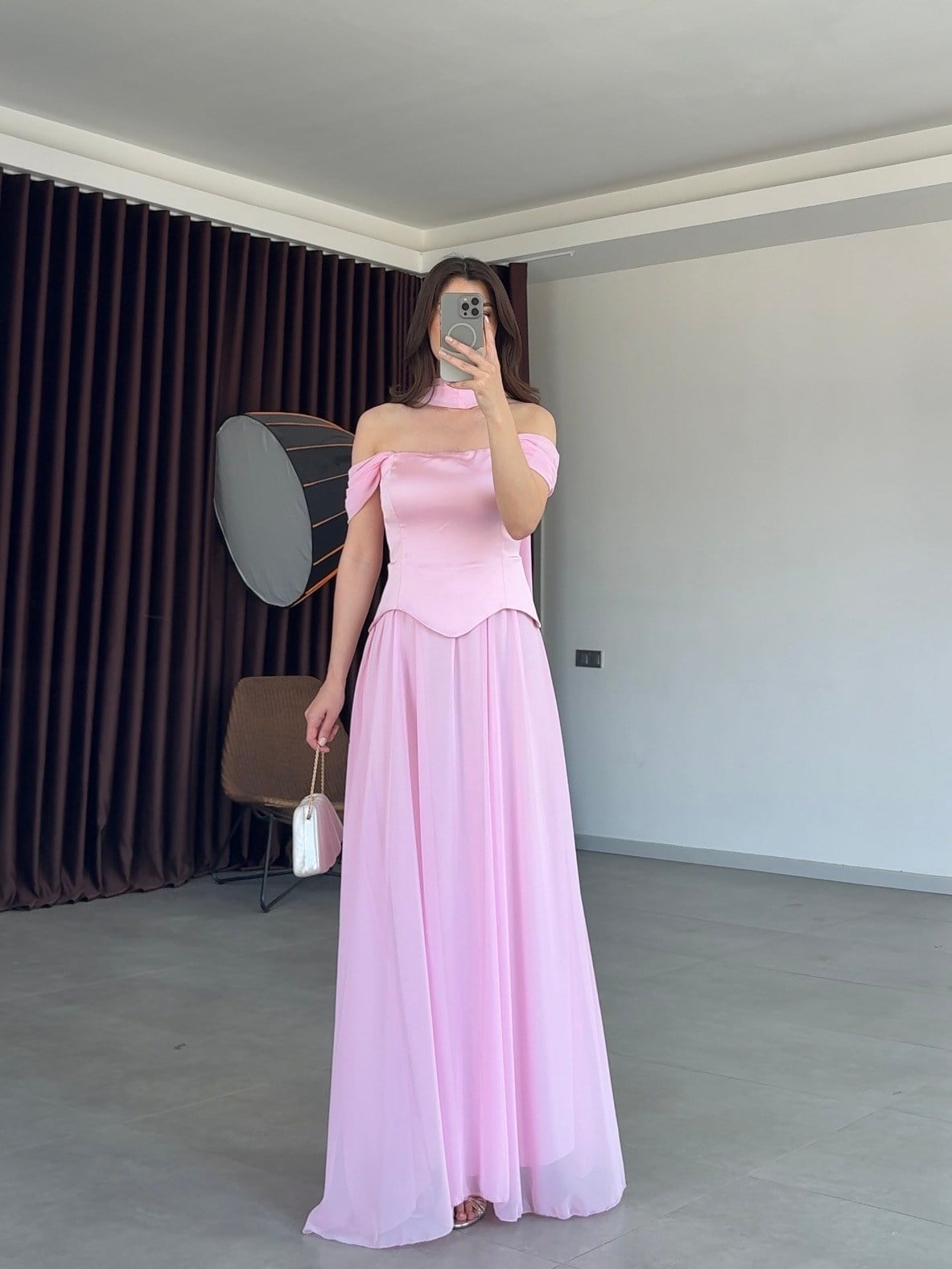 KATY ŞALLI MAXİ ELBİSE- Pembe