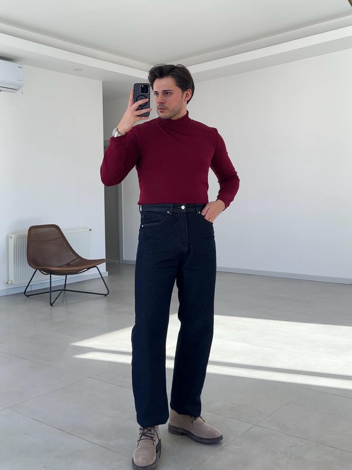 BORDO REGULAR FİT BOĞAZLI KAZAK