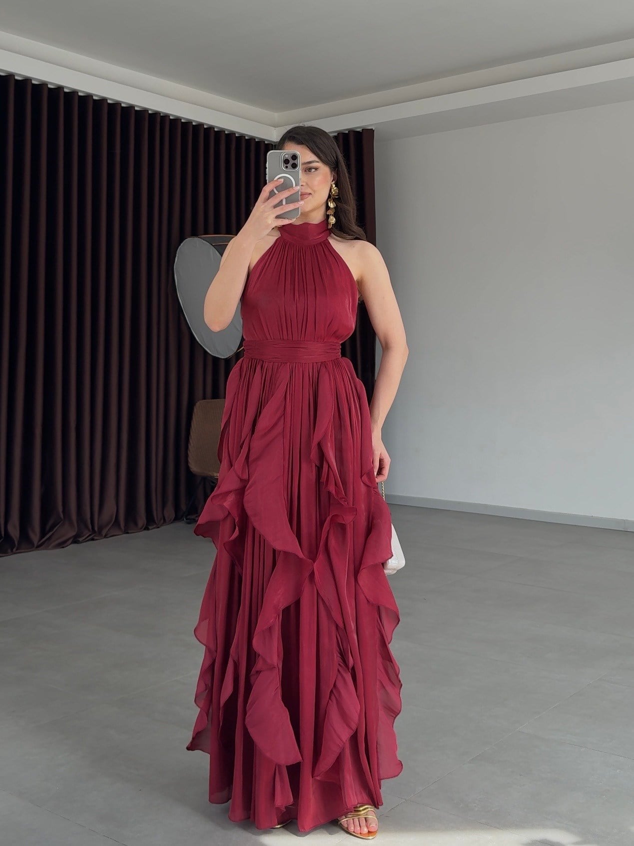 Anewsta Volanlı Elbise- Bordo