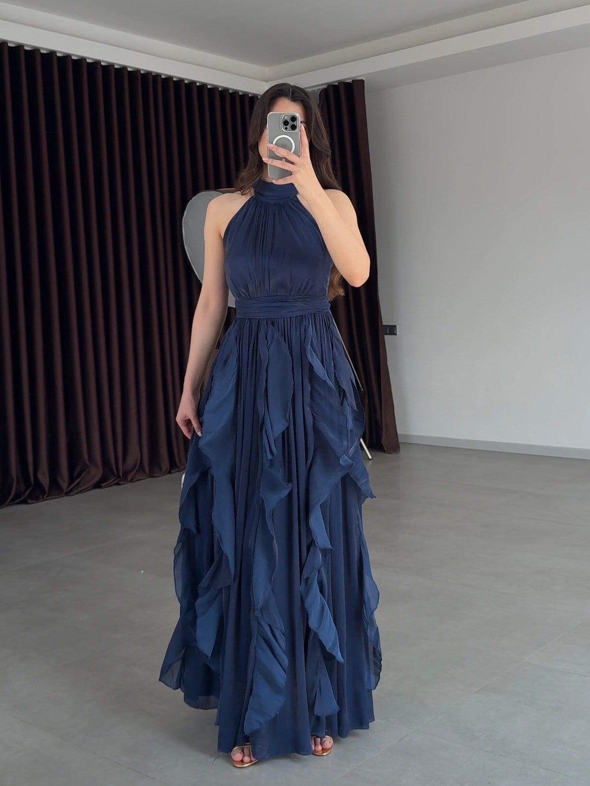 Anewsta Volanlı Elbise- Lacivert