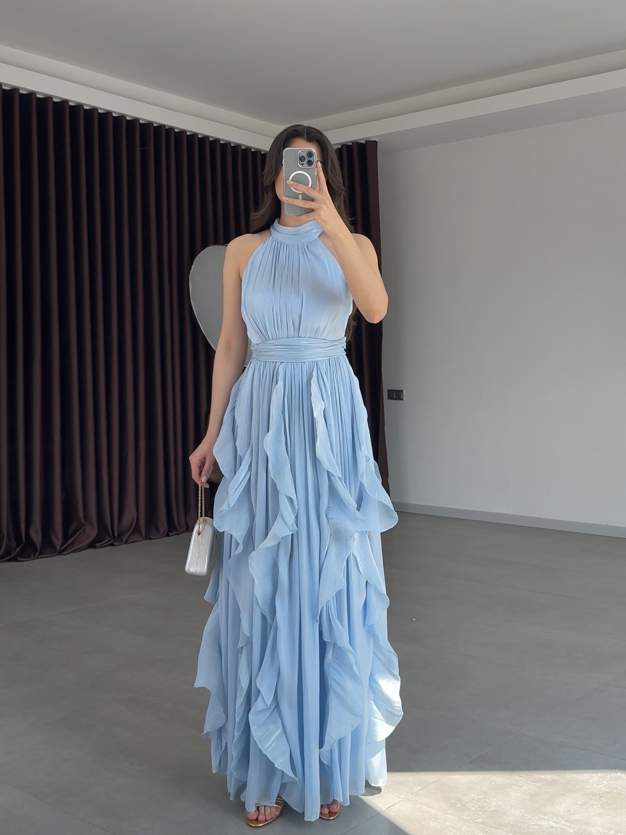 Anewsta Volanlı Elbise- Bebe Mavi